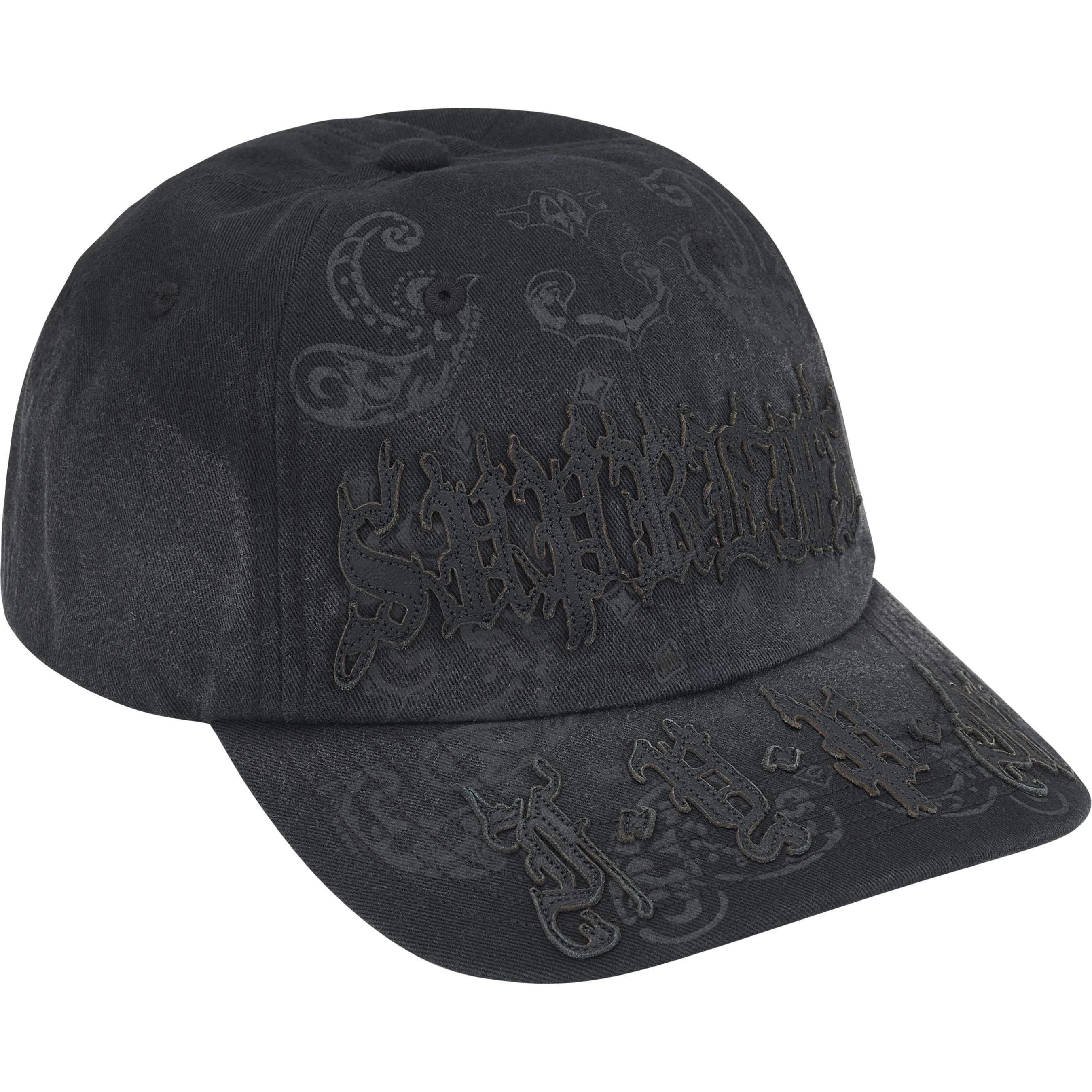 Supreme Genuine Leather Applique 6-Panel Cap - Black Baseball Hat for Men & Women - Perfect for Streetwear, Hip-Hop Fashion & Casual Outfits