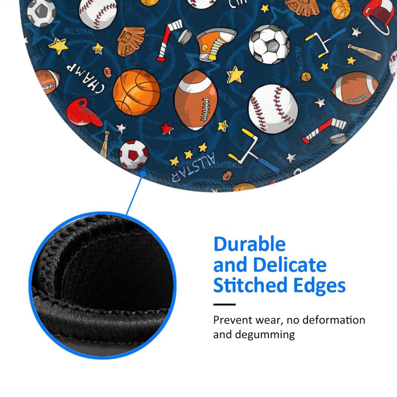 8-Inch Round Smooth Surface Mouse Pad for Baseball Basketball Football Hockey Fans - Perfect for Office, Home, and Gaming Setup - Non-Slip Computer Mousepad for PC & Laptop