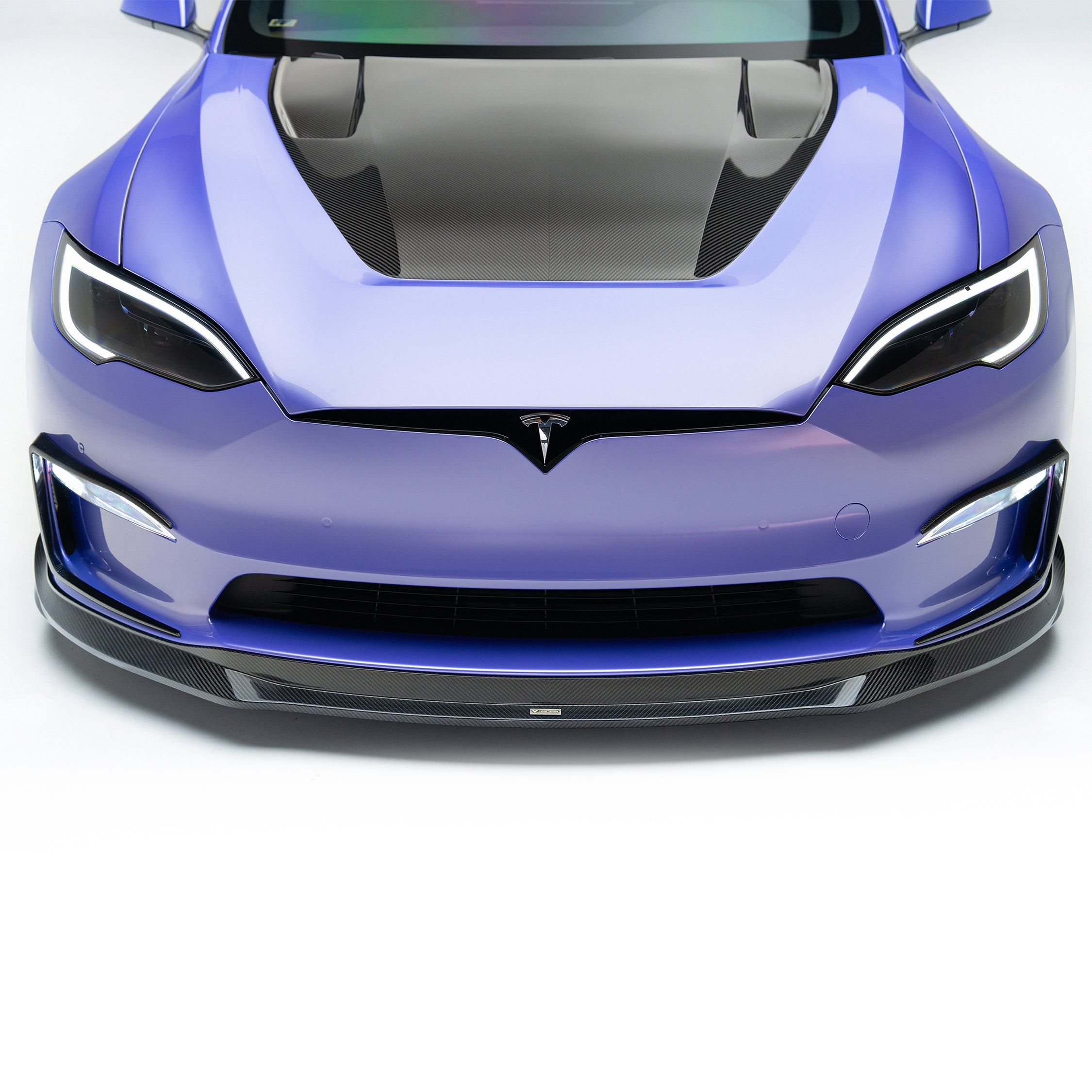 VRS Tesla Model S Plaid Carbon Fiber Aero Bumper Flares - 2x2 Glossy PP Material - Enhance Style & Aerodynamics for Street Racing & Car Shows