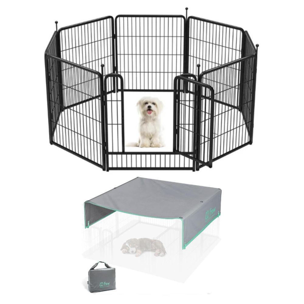 Instant Dog Playpen with Sun Shade - 2 Piece Portable Pet Play Yard for Puppies & Small Dogs - Perfect for Outdoor Playtime, Backyard, Camping & Travel