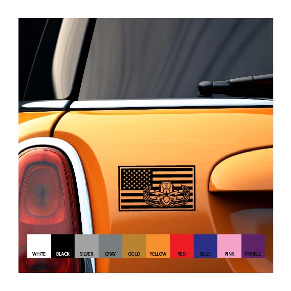 US Flag Vinyl Decal with Senior EOD Badge - 6 Inch Black Military Sticker for Cars, Laptops & Windows | Patriotic Explosive Ordnance Disposal Veteran Gift