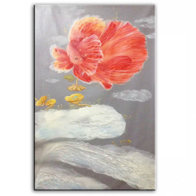 Hand-Painted Original Oil Painting - Dancing Goldfish Artwork - Custom Wall Decor for Living Room, Bedroom & Office - Unique Home Decoration Gift