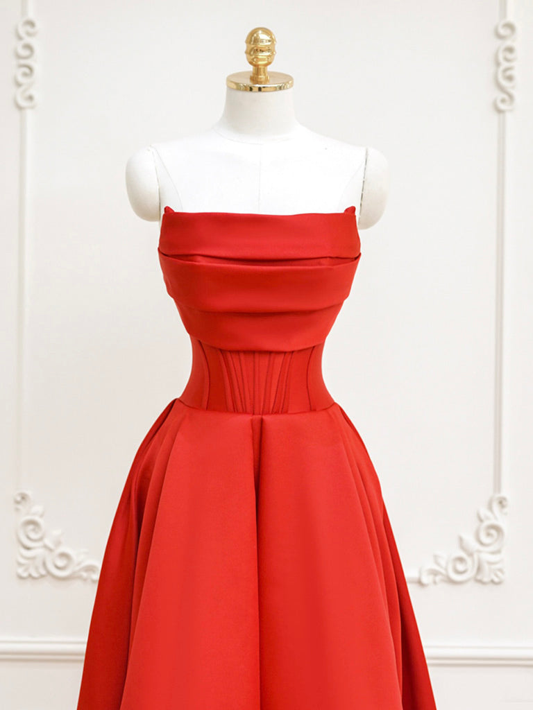 Elegant Red A-Line Satin Long Prom Dress for Women - Formal Evening Gown for Homecoming, Ball, Wedding & Special Occasions