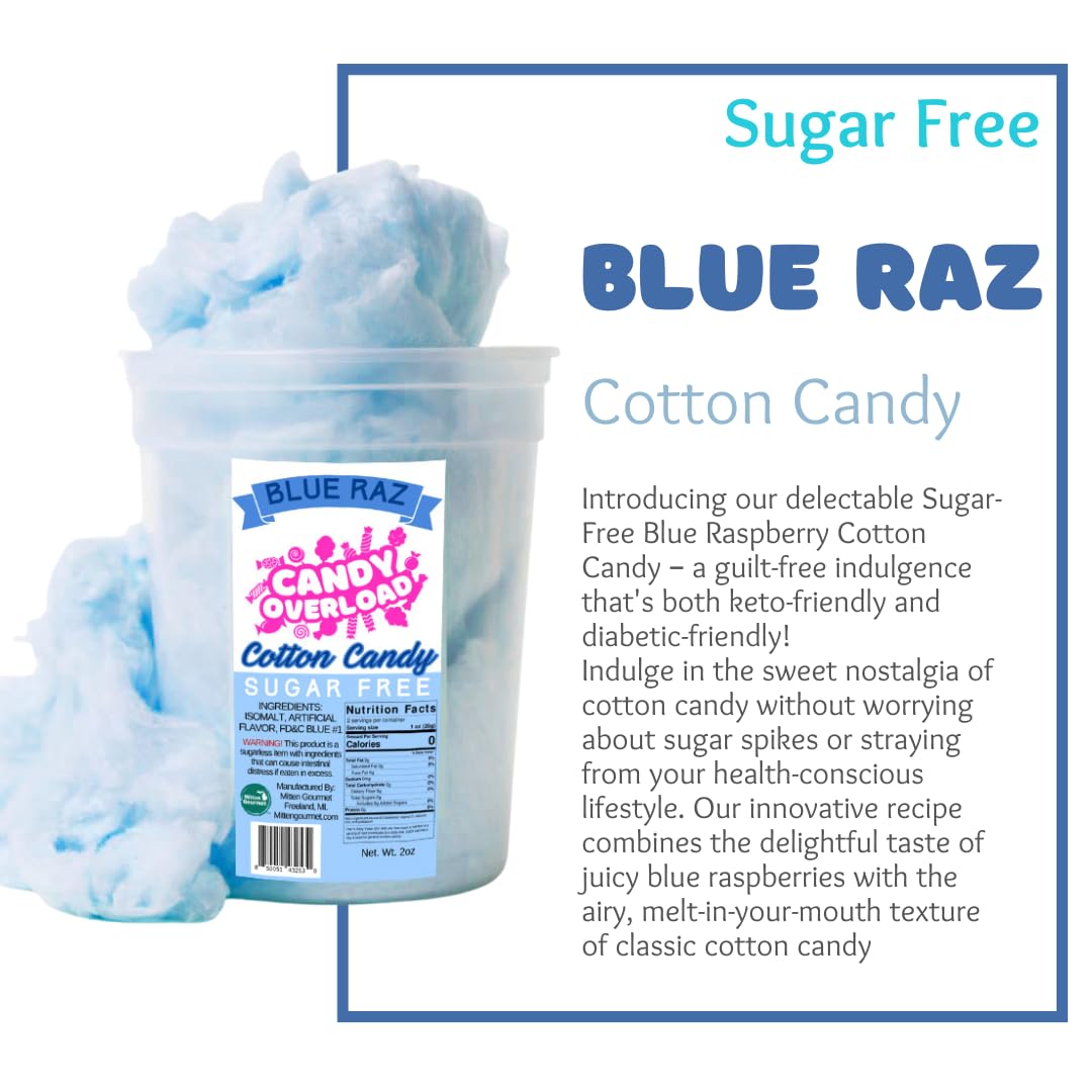 Sugar Free Cotton Candy - Blue Raspberry Flavor - Keto Friendly & Diabetic Safe Low Carb Snack - Perfect for Parties, Gifts, and Keto Diet Treats