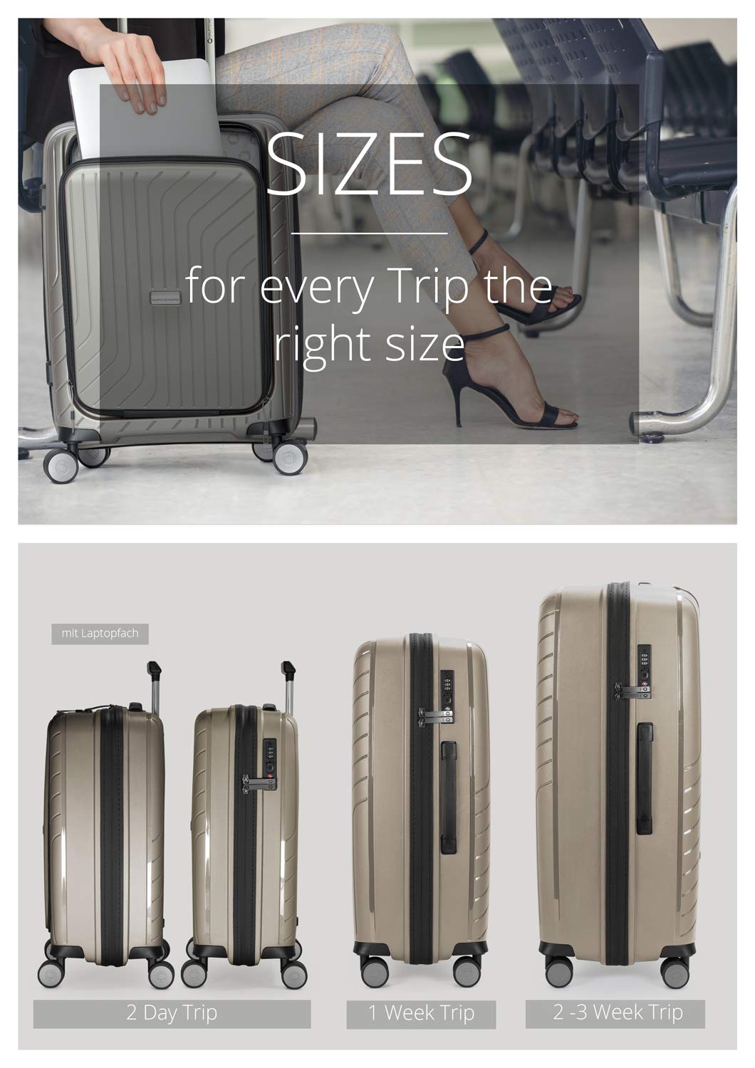 Premium Unisex Carry-On Luggage for Adults - Champagne Color, Lightweight & Durable Hand Luggage for Business Travel, Weekend Getaways & Airplane Cabin Use