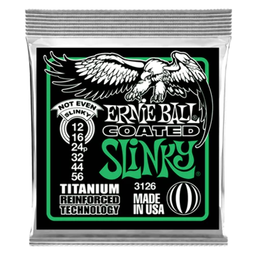 Ernie Ball Not Even Slinky Coated Titanium Electric Guitar Strings 12-56 Gauge (P03126) - Perfect for Heavy Metal & Drop Tuning Performances