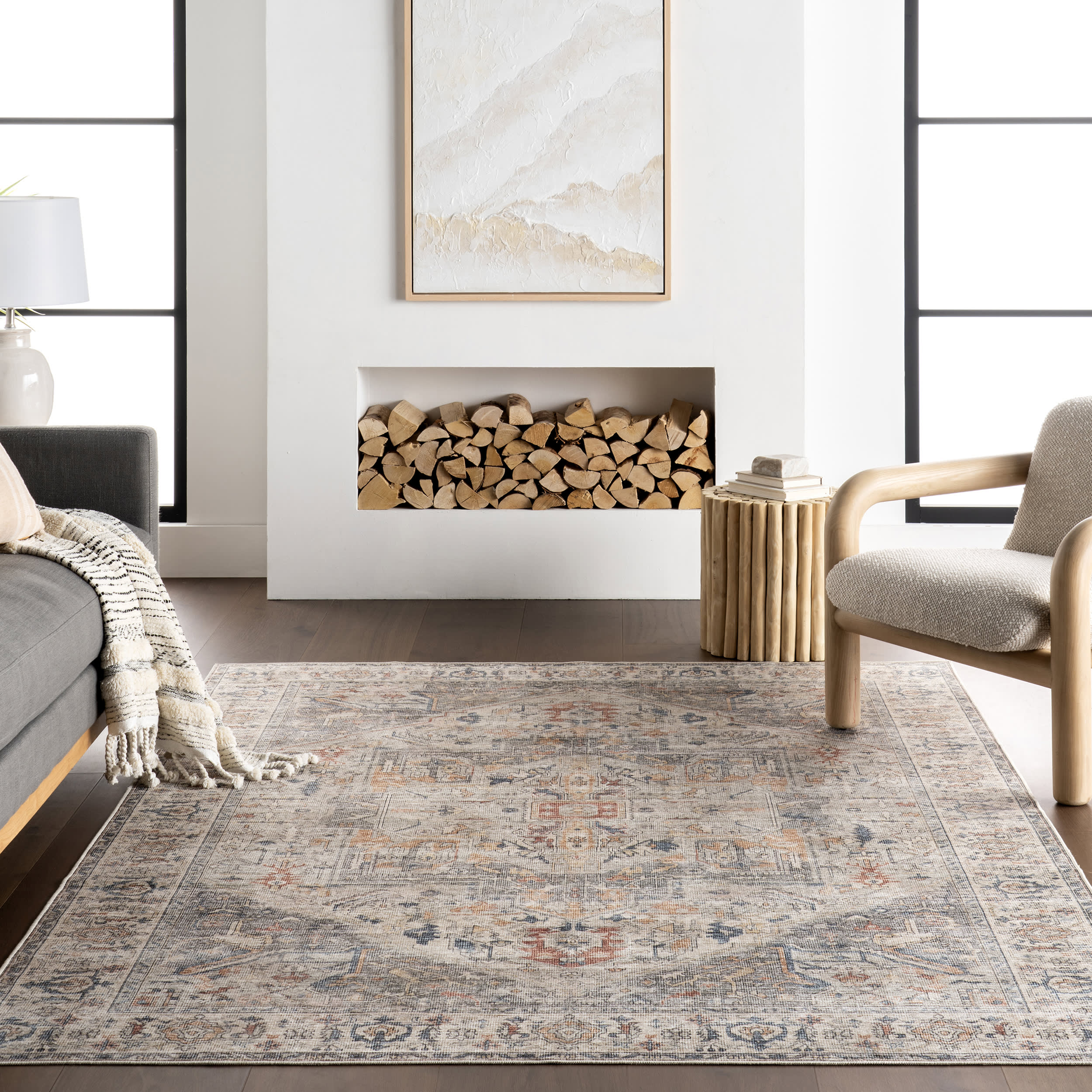 Atrium Medallion Spill Proof Washable Rug - Taupe Color Non-Slip Area Rug for Living Room, Bedroom, Kitchen | Perfect for High Traffic Areas & Pet Friendly Homes