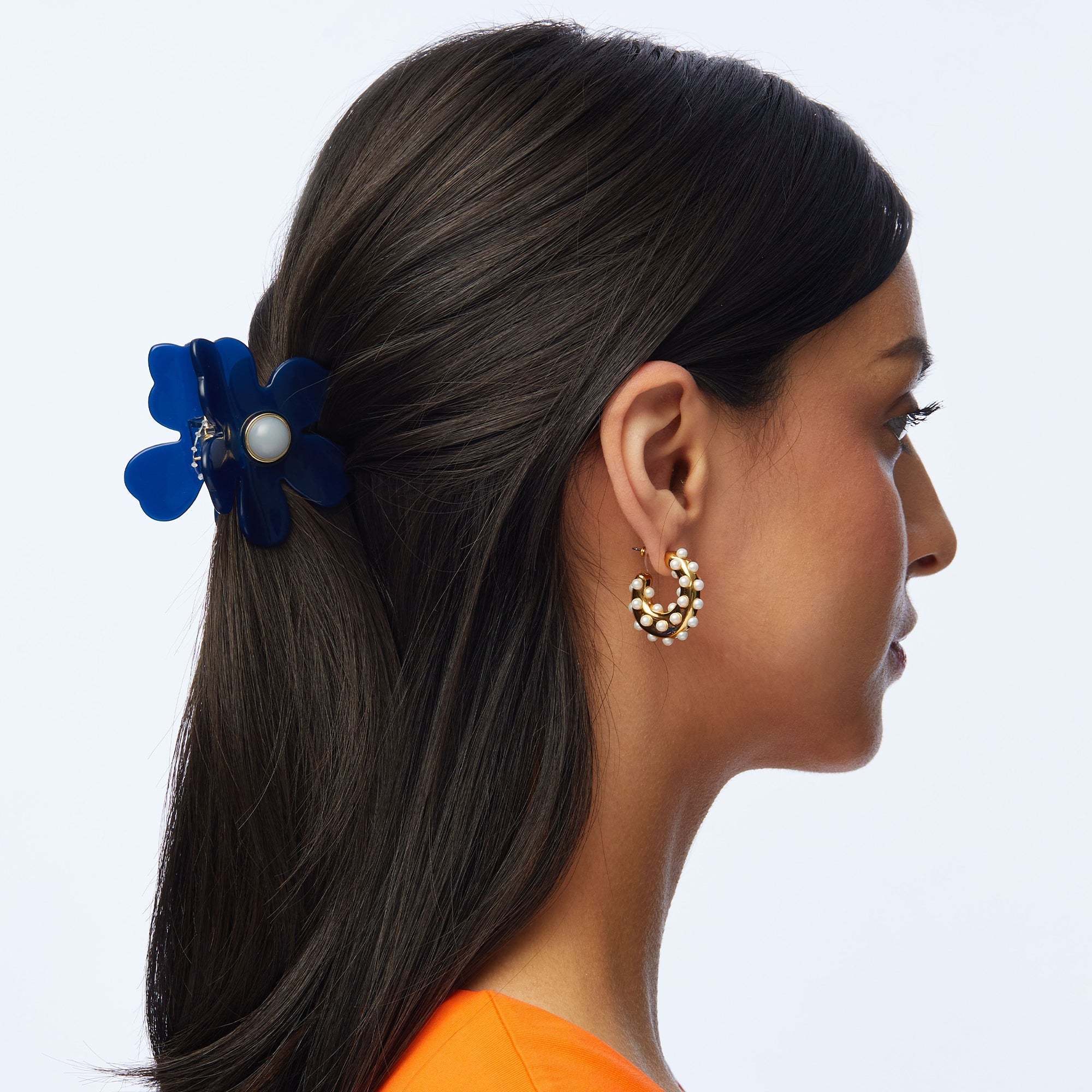 Cobalt Lily Hair Claw Clip - Strong Hold Hair Clips for Women, Non-Slip Large Hair Claw for Thick Hair - Perfect for Ponytails, Buns & Everyday Hairstyles