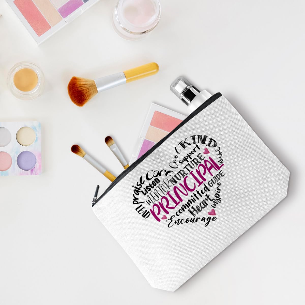 Inspirational Principal Makeup Bag - Cosmetic Pouch for Women, Teachers, Coworkers, Assistants & Mentors - Motivational Affirmations Gift for Principal Appreciation, Retirement, Birthday, Christmas & Principal Day - Perfect for Daily Use, Travel & Office Organization