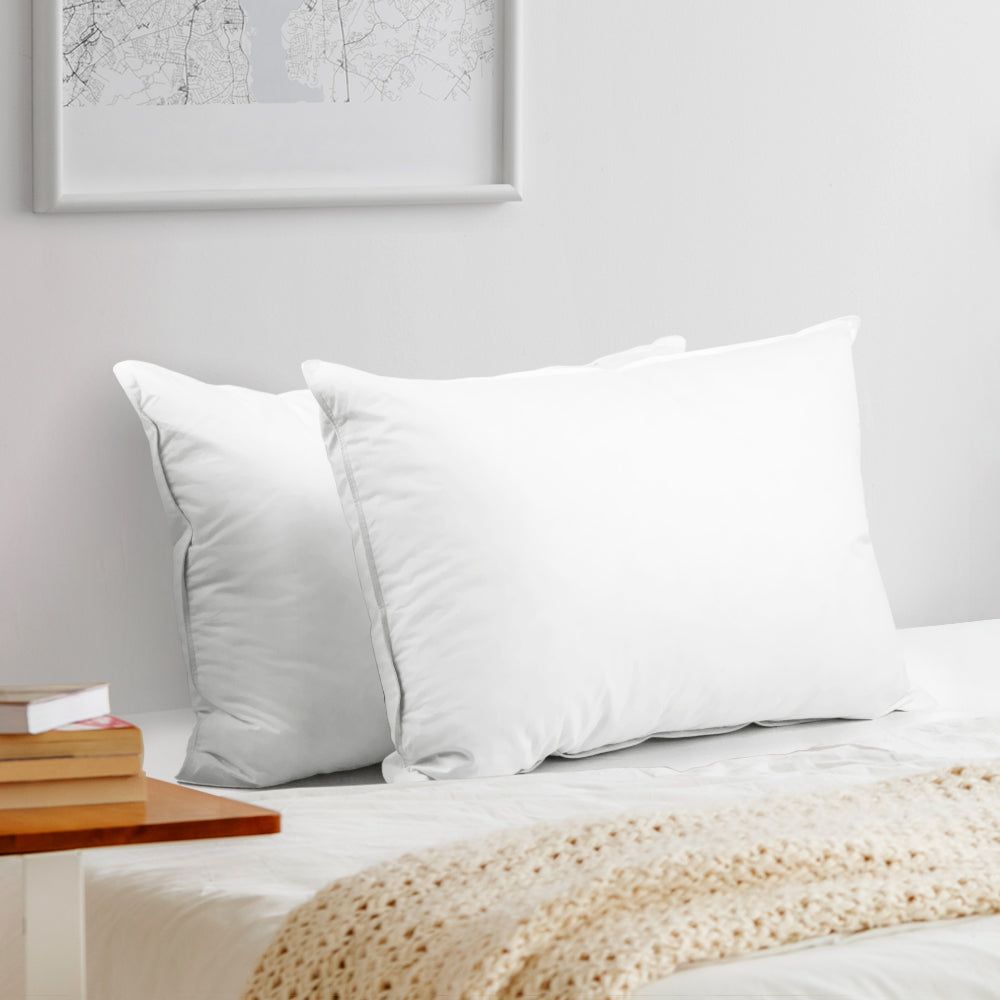 Premium Duck Feather Down Pillows Twin Pack - Hypoallergenic & Ultra Soft for Side, Back & Stomach Sleepers - Perfect for Bedroom, Guest Room & Travel