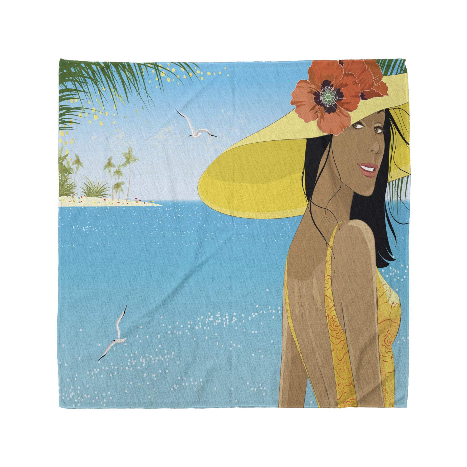 Ambesonne Tropical Beach Bandana - Unisex Head & Neck Scarf with Young Woman & Sea Design - Perfect for Beach Outings, Summer Festivals & Outdoor Adventures