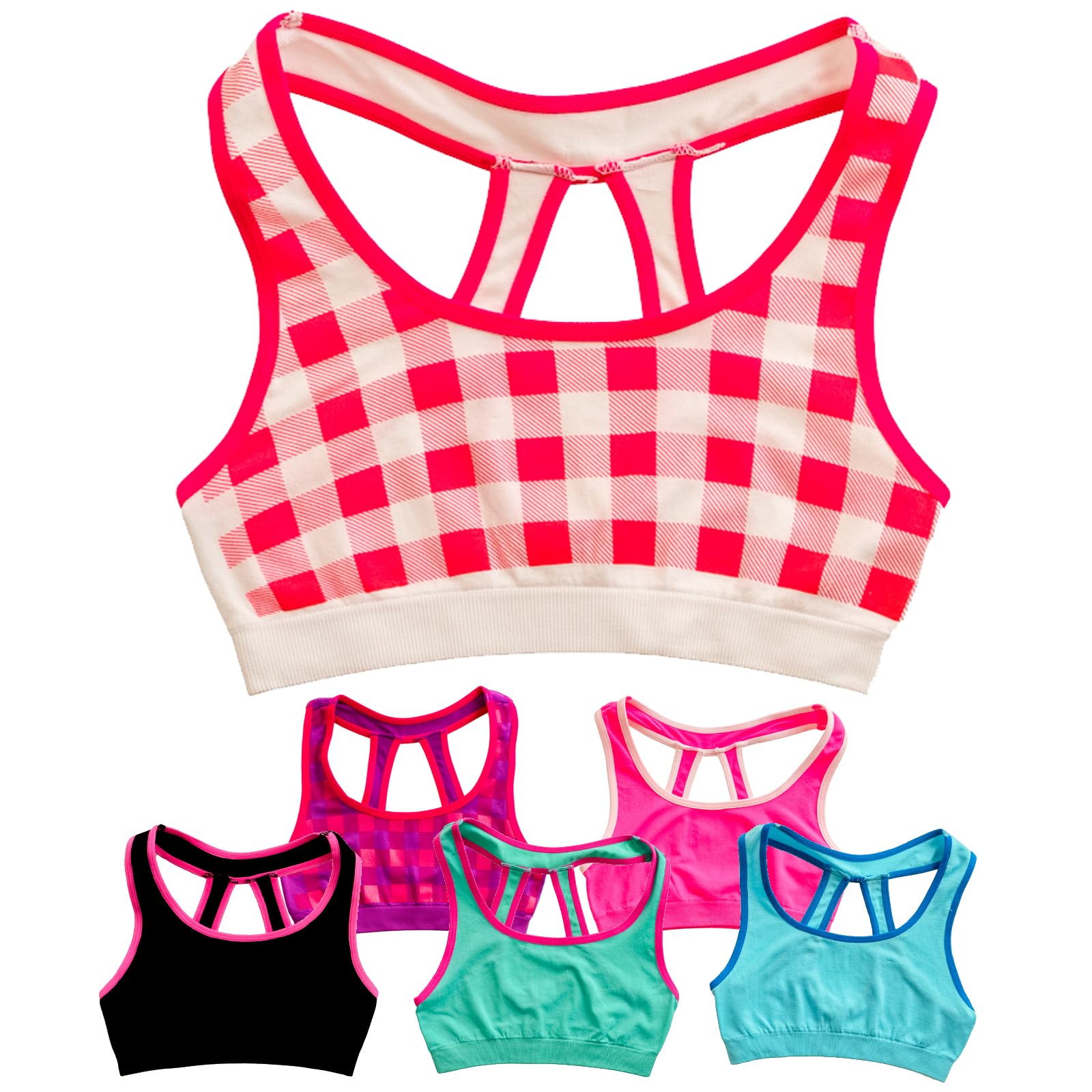 Alyce Ives Seamless Sports Bra for Girls - 6 Pack Racerback Training Bras | Comfortable & Supportive for Yoga, Running, Gym Workouts