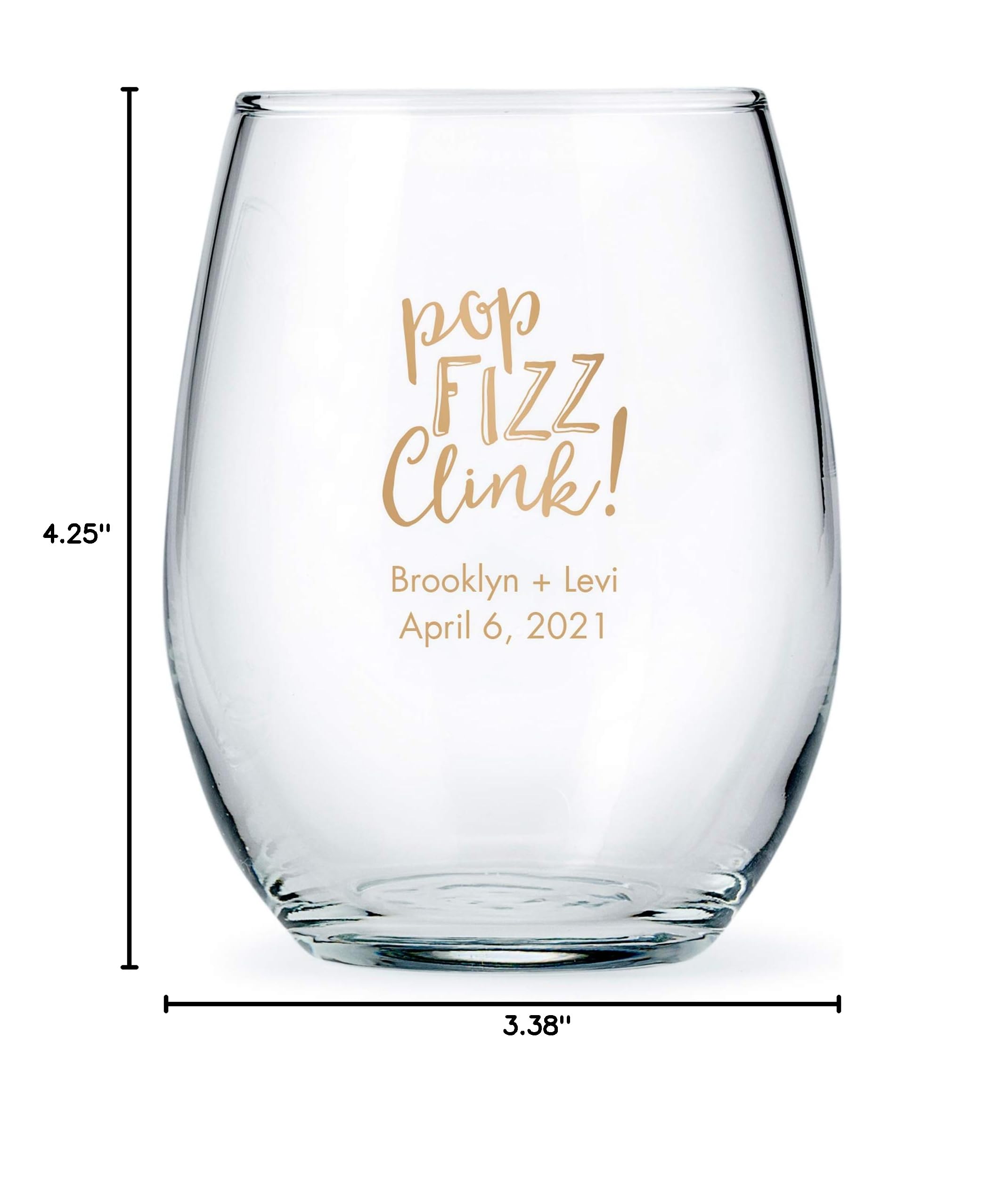 Personalized Large Stemless Wine Glass 15oz - 36 Pack Bulk Set for Weddings, Parties & Events | Custom Engraved Couple Gift, Bridal Shower Favors, Anniversary Celebration