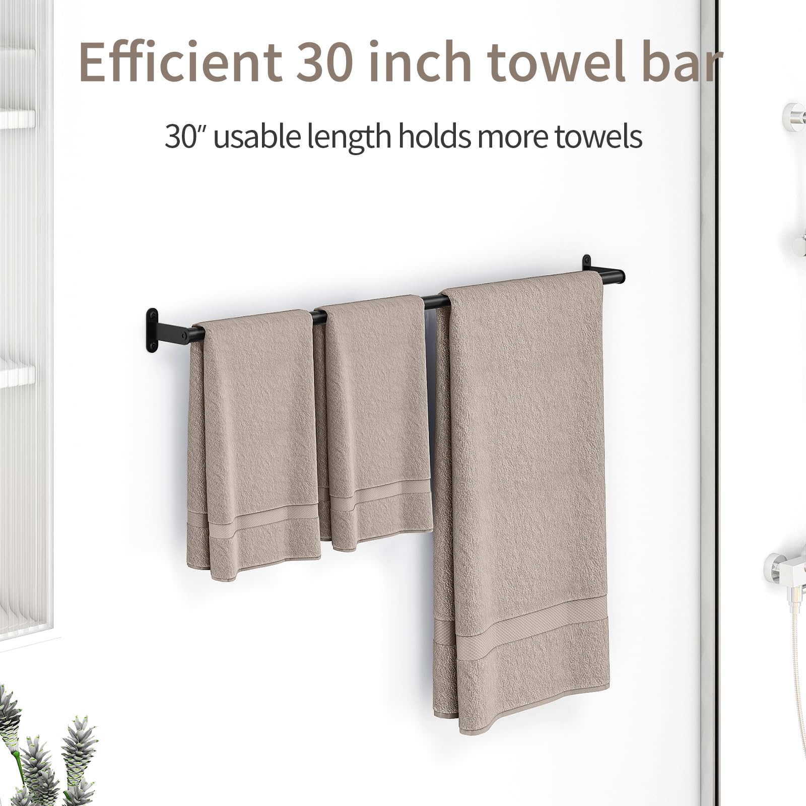 30 Inch Matte Black Towel Bar - Stainless Steel Wall Mounted Bathroom Towel Rack & Holder for Bath, Shower, Spa - Rustproof & Durable Bathroom Accessories