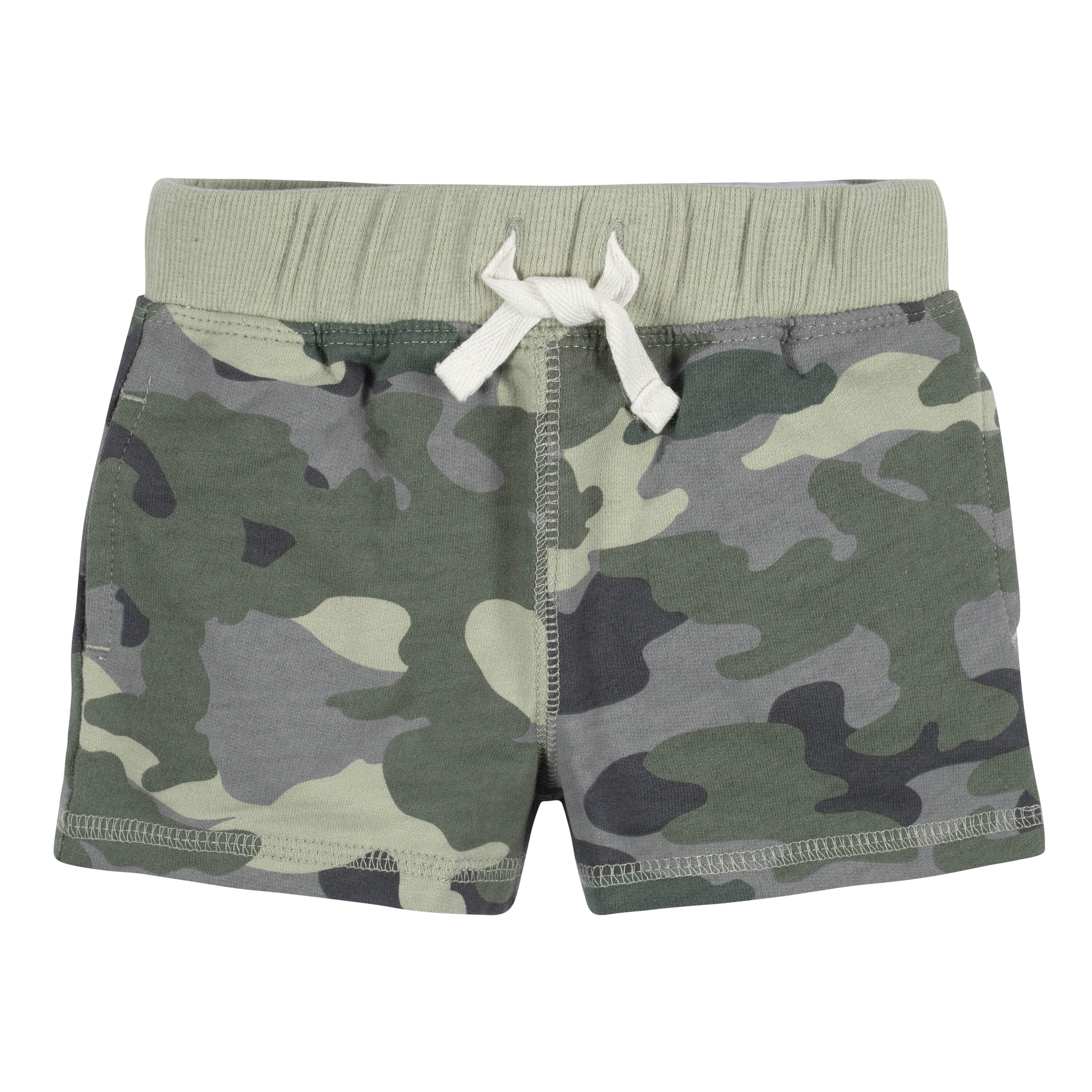 3 Pack Baby & Toddler Boys' Camo Print Pull-On Knit Shorts - Soft Cotton Stretch Shorts for Playtime, Daycare & Summer Outfits