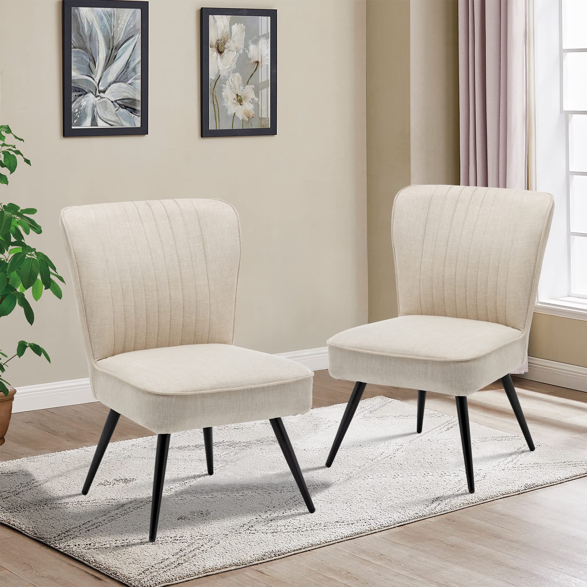 **Alunaune Accent Chair Set of 2 - Upholstered Living Room Chairs, Modern Bedroom Furniture, Armless Slipper Club Chair for Guest Reception - Ivory | Perfect for Small Spaces, Apartments & Cozy Reading Nooks**