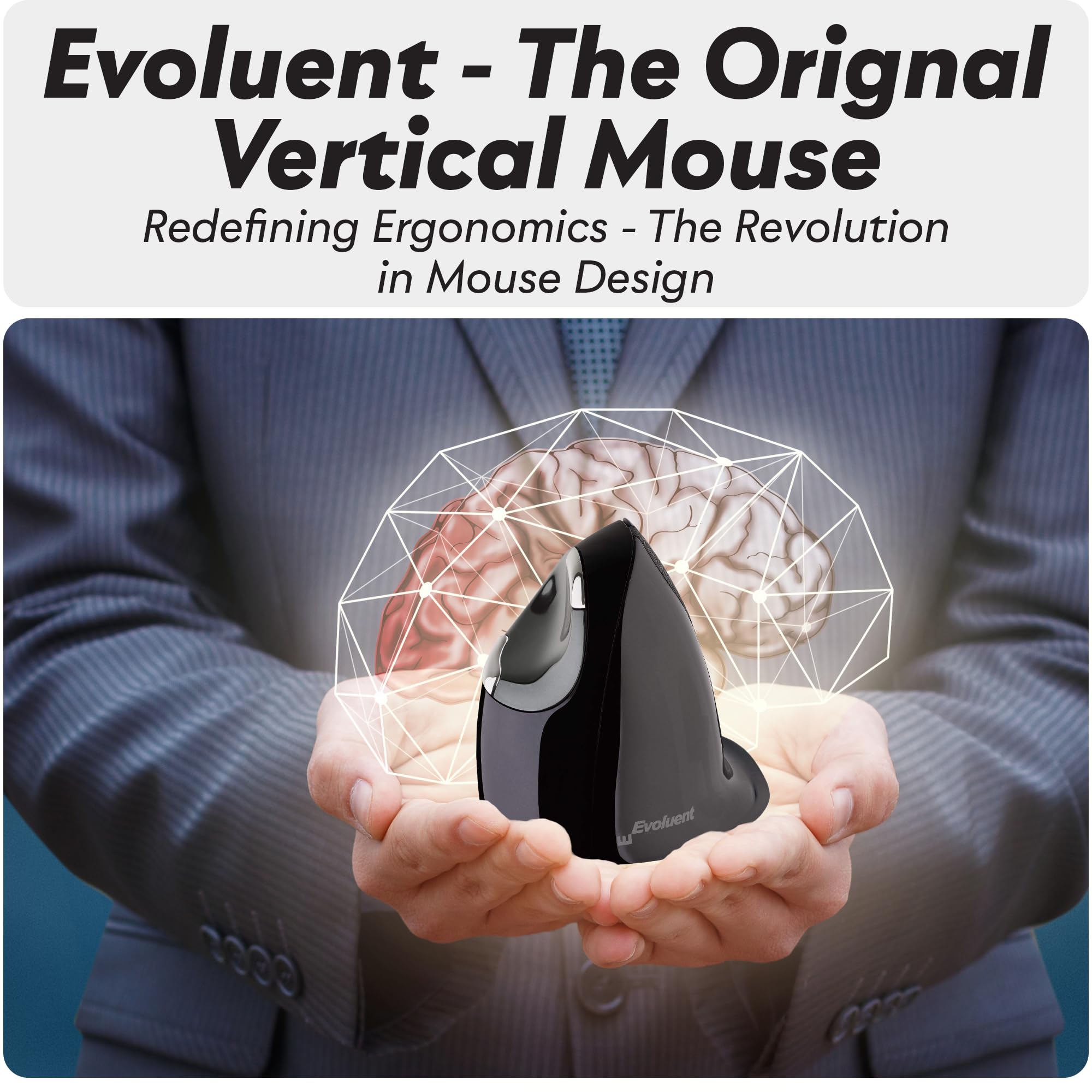 Evoluent VerticalMouse D - Ergonomic Wireless Mouse for Right Hand (Medium Size) - Perfect for Office Work, Gaming & Reducing Wrist Pain
