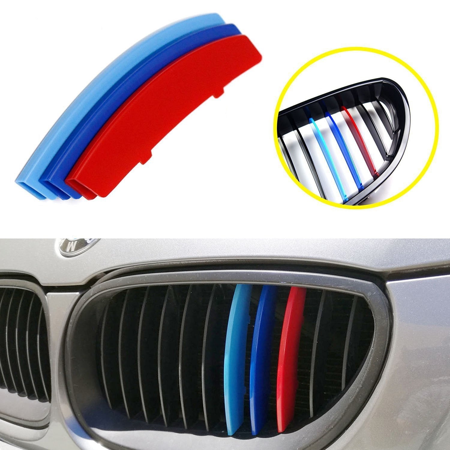 BMW E60 5 Series M Sport 3 Color Grille Insert Trims - Center Kidney Grill Upgrade for Enhanced Style & Performance | Perfect for Car Enthusiasts & Customization Projects