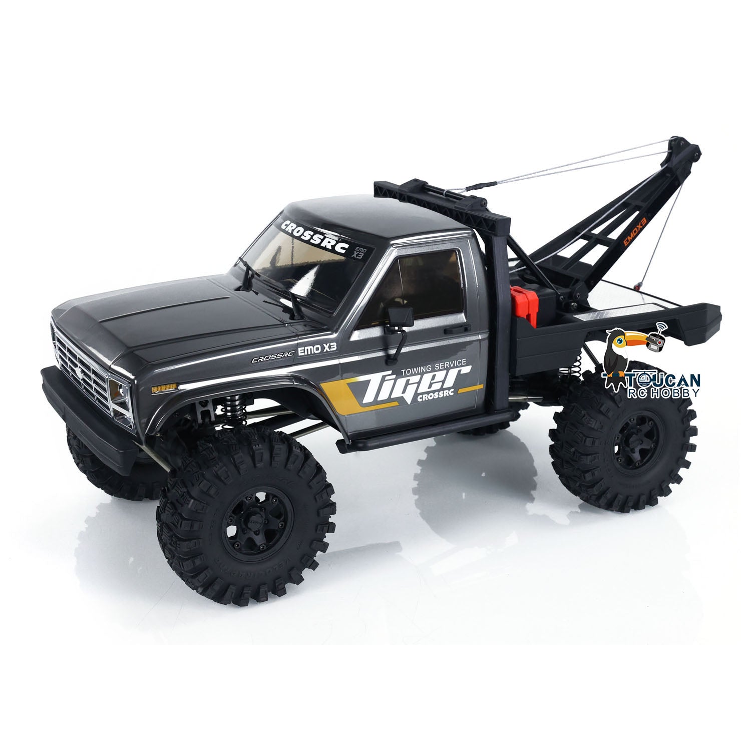 4WD 1/8 Scale RC Rescue Tow Truck - CROSSRC EMO X3 2-Speed 4x4 Remote Control Crawler with Brushed Motor & Differential Lock | Off-Road Adventure, Rock Crawling, Towing Simulation (US Stock)