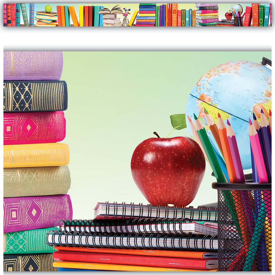 Colorful Book Parade Straight Border Trim for Classroom Bulletin Boards & School Decorations - 12 Strips, 3