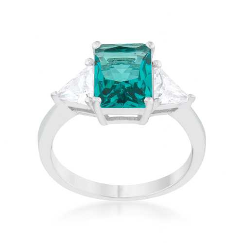 Classic Aqua Rhodium Plated Engagement Ring for Women - Elegant Wedding Band, Promise Ring, Anniversary Gift for Her - Perfect for Proposals, Bridal Jewelry, and Special Occasions