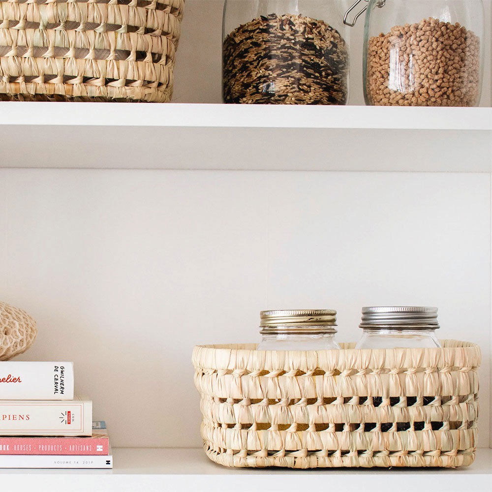 Natural Open Weave Palm Leaf Table Basket - Handwoven Storage Organizer for Fruits, Bread & Home Decor | Perfect for Kitchen, Dining Room & Farmhouse Style Decor