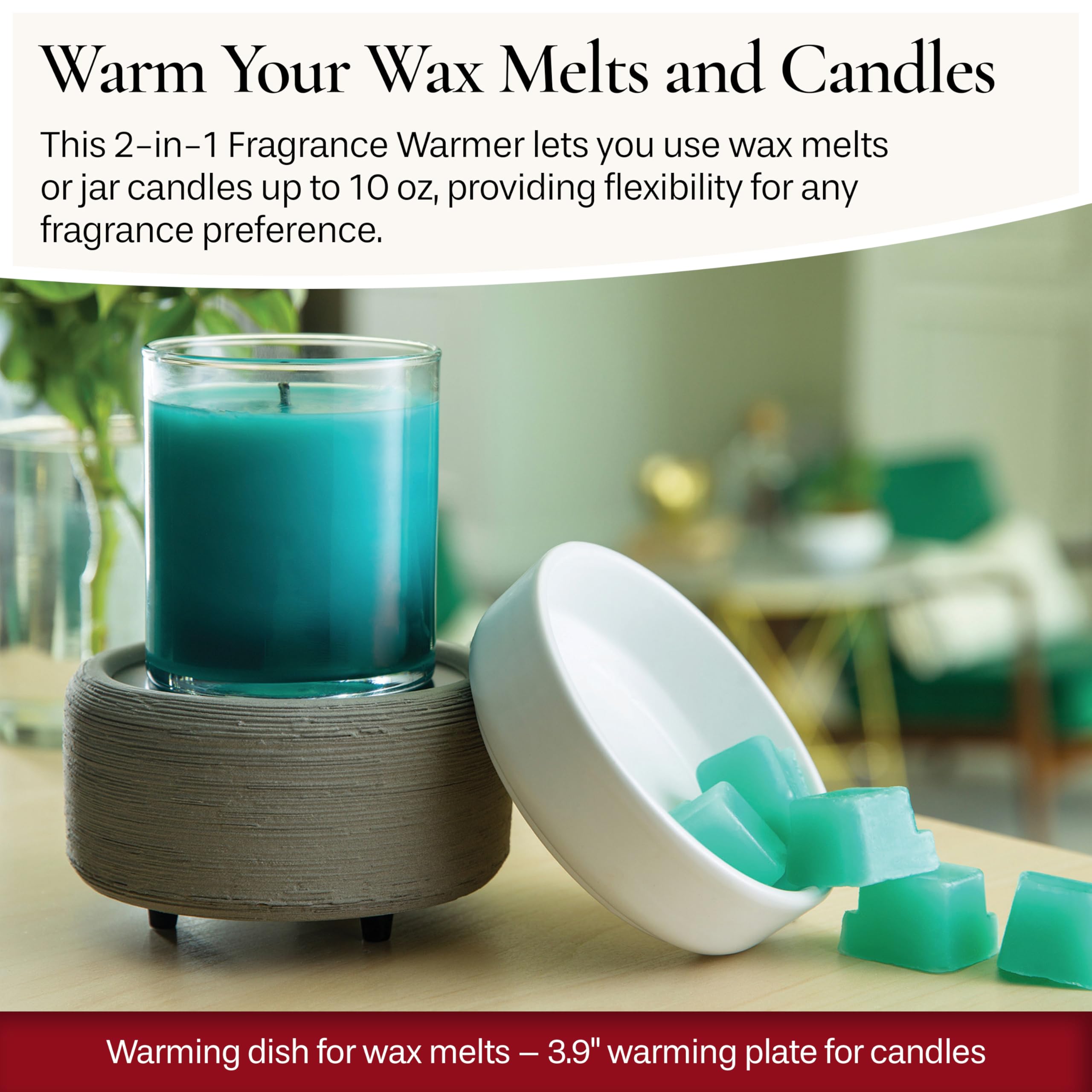 2-in-1 Candle and Fragrance Warmer for Scented Candles & Wax Melts - Gray Texture Home Decor for Living Room, Bedroom, Office | Aromatherapy & Air Freshener