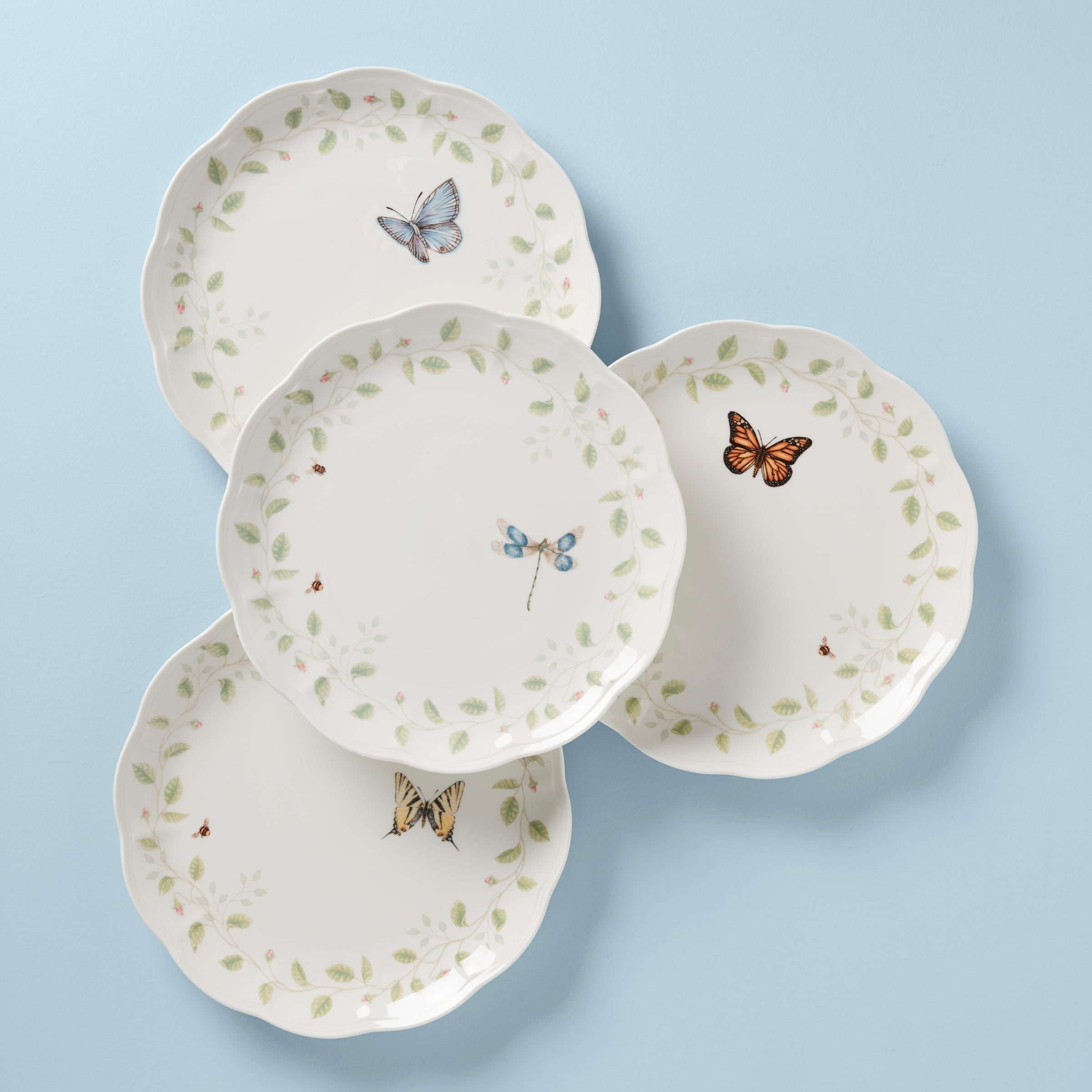 Butterfly Meadow Vines Dinner Plates Set of 4 - Elegant Floral Design Porcelain Plates for Dining, Parties & Home Decor | Perfect for Everyday Meals, Special Occasions & Gift Giving