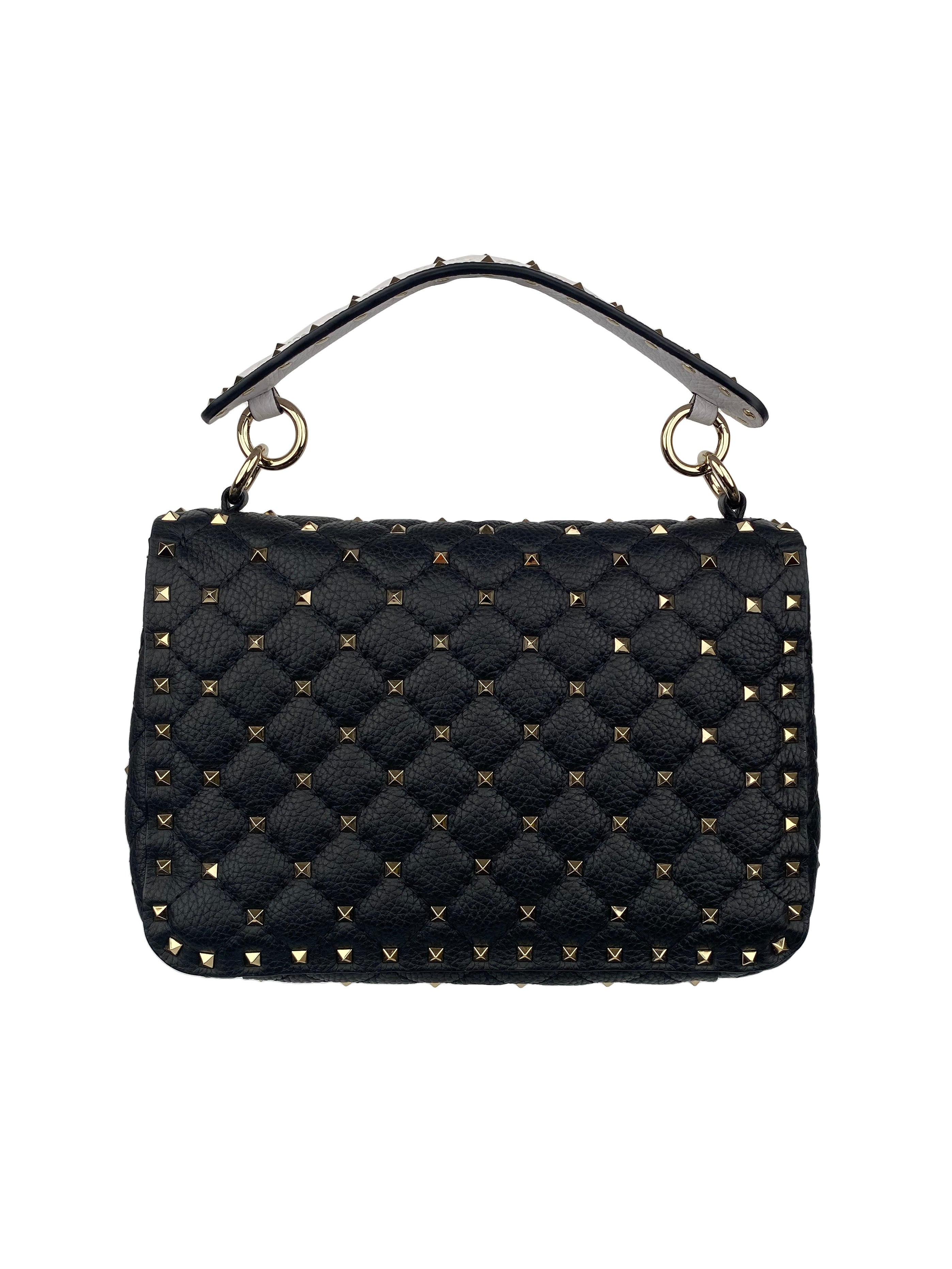 Valentino Rockstud Black & White Leather Shoulder Bag - Stylish Designer Handbag for Women, Perfect for Parties, Date Nights & Everyday Fashion Accessory