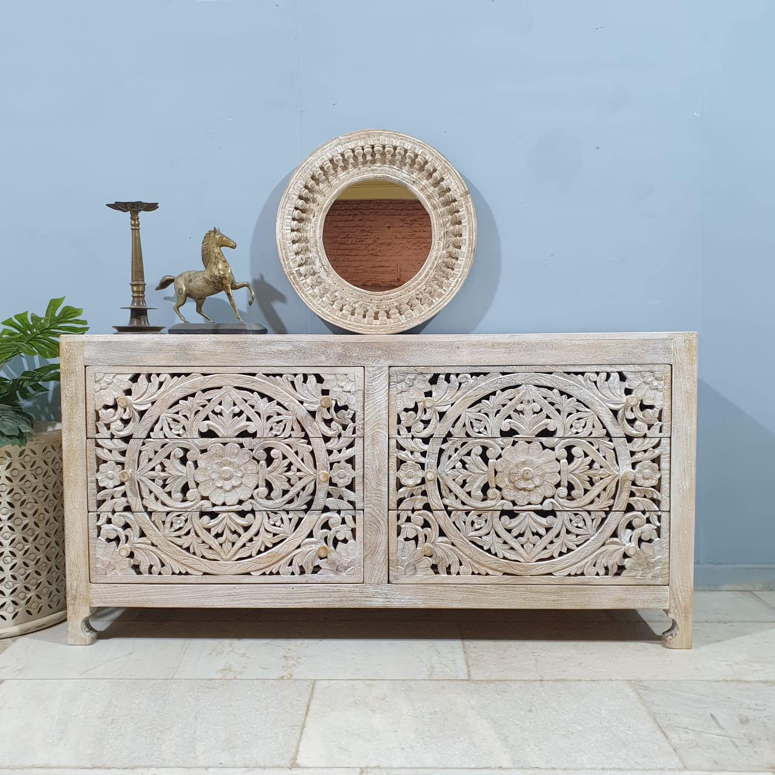 Solid Wood 5-Drawer Dresser - 160x48x80cm Double Solid Hardwood Chest of Drawers for Bedroom Storage & Organization