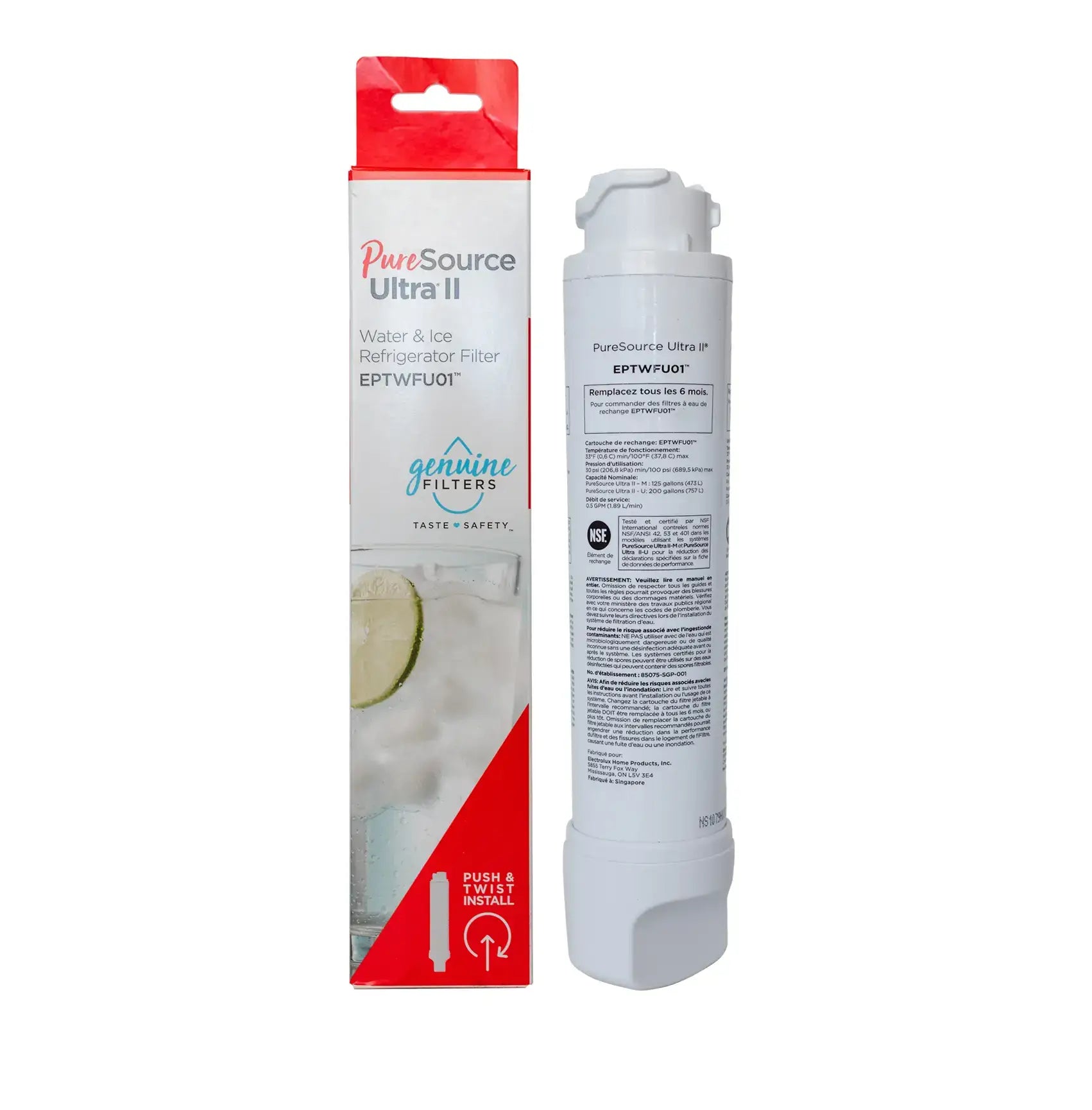 Frigidaire EPTWFU01 PureSource Ultra II Refrigerator Water Filter Replacement - NSF Certified for Clean Drinking Water - Compatible with Frigidaire Refrigerators - Perfect for Home, Office & RV Use