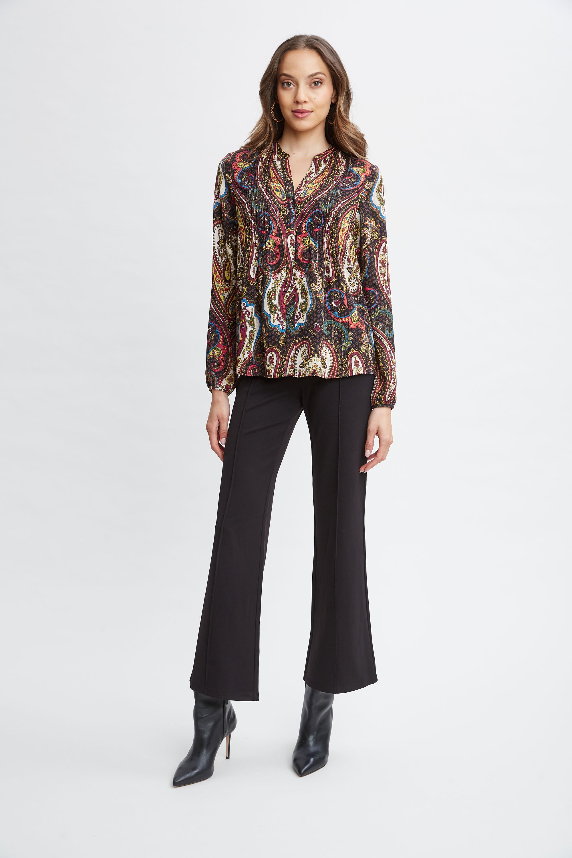 Tahari Paisley Print Split Neck Blouse for Women - Elegant Floral Top for Office, Party & Casual Wear