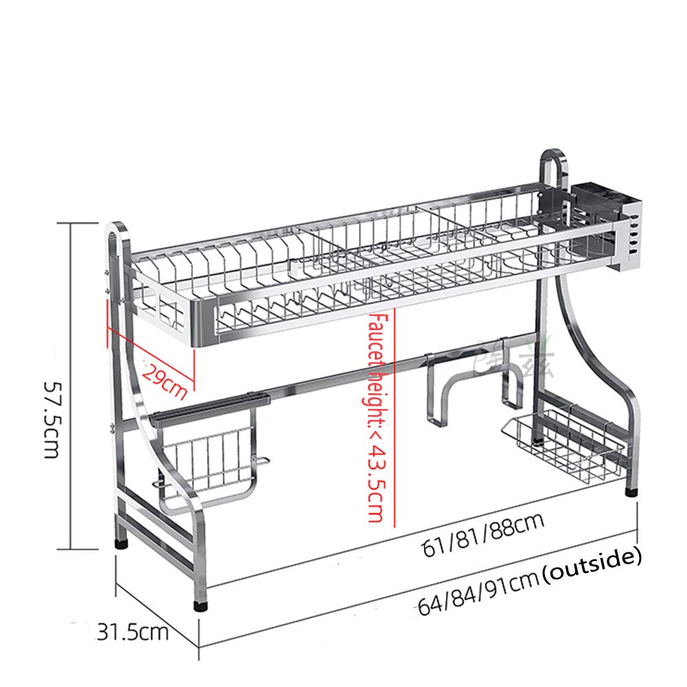 LoveHouse Over The Sink Dish Drying Rack - 36 Inch Stainless Steel Multi-Functional Dish Drainer with Utensil Holder | Sturdy Kitchen Storage Shelf for Countertop | Perfect for Small Spaces & Organized Kitchen Cleaning