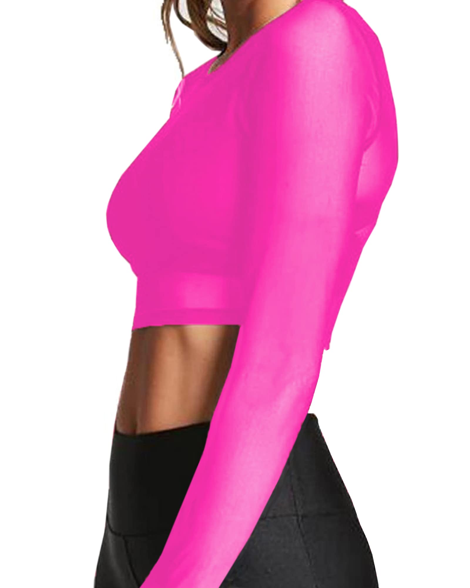 BelleLovin Women's Sheer Mesh Long Sleeve Crop Top - Sexy See-Through Blouse for Party, Club & Date Night Outfits