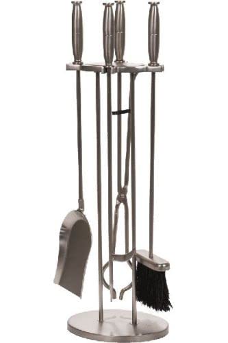 Premium 5-Piece Pewter Fireplace Tool Set - Heavy Duty Poker, Brush, Shovel & Stand for Indoor & Outdoor Fire Pits, Wood Stoves & Fireplaces