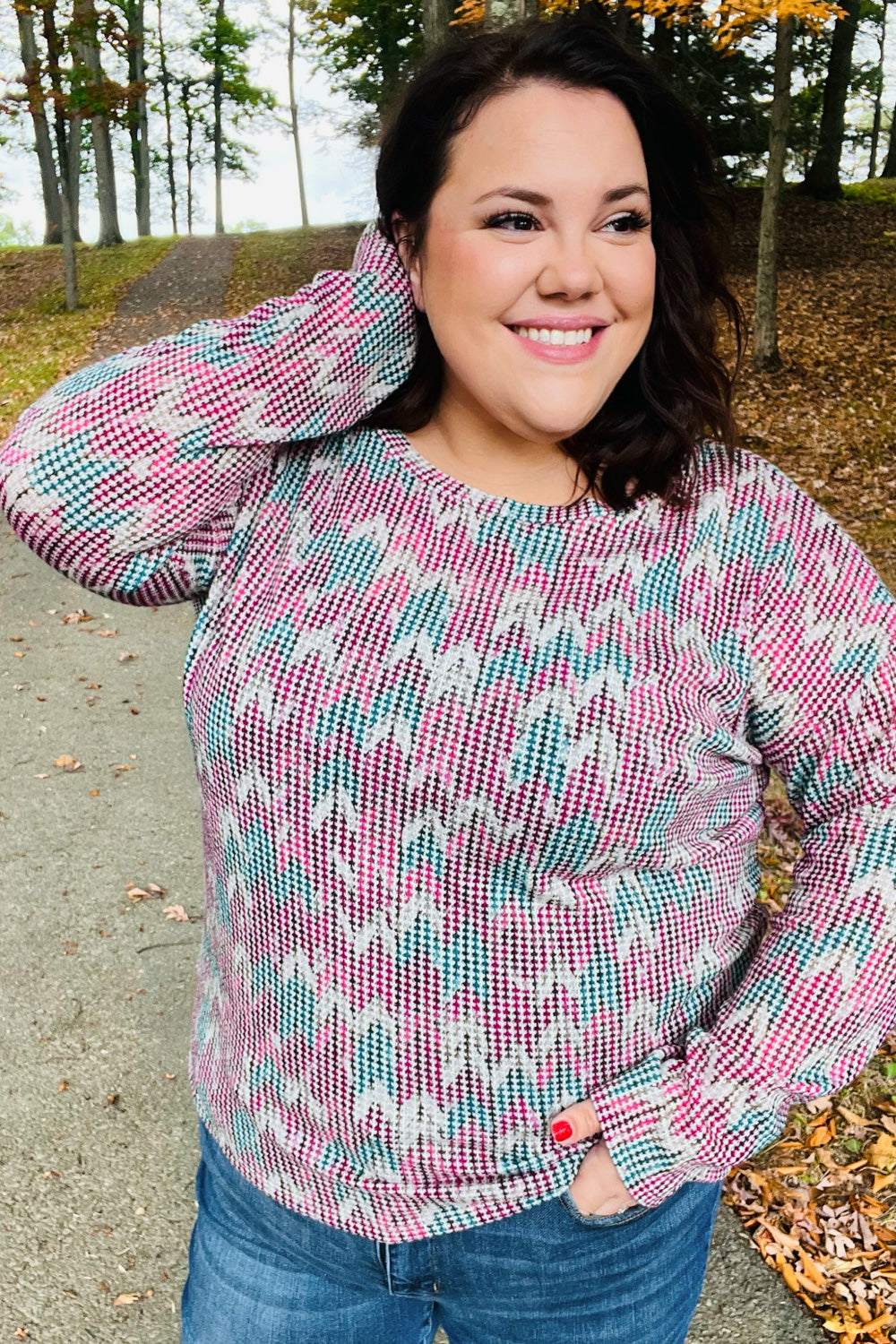 Vintage Magenta & Teal Two-Tone Knit Top for Women | Retro 90s Style Sweater | Perfect for Casual Outfits, Date Nights & Fall Layering