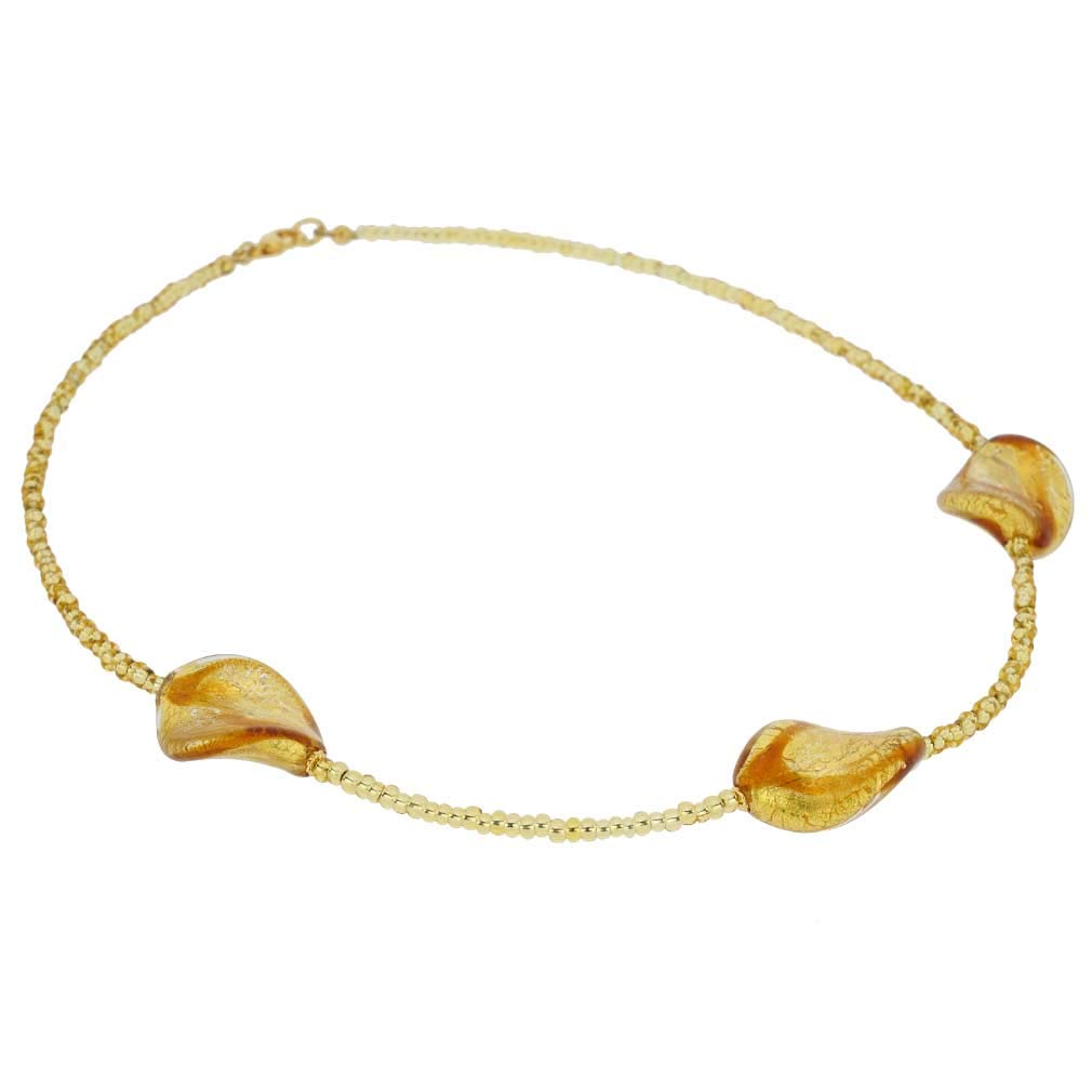 Venetian Murano Glass Royal Cognac Spirals Necklace - Handmade Italian Jewelry for Women, Elegant Gift for Special Occasions & Evening Events