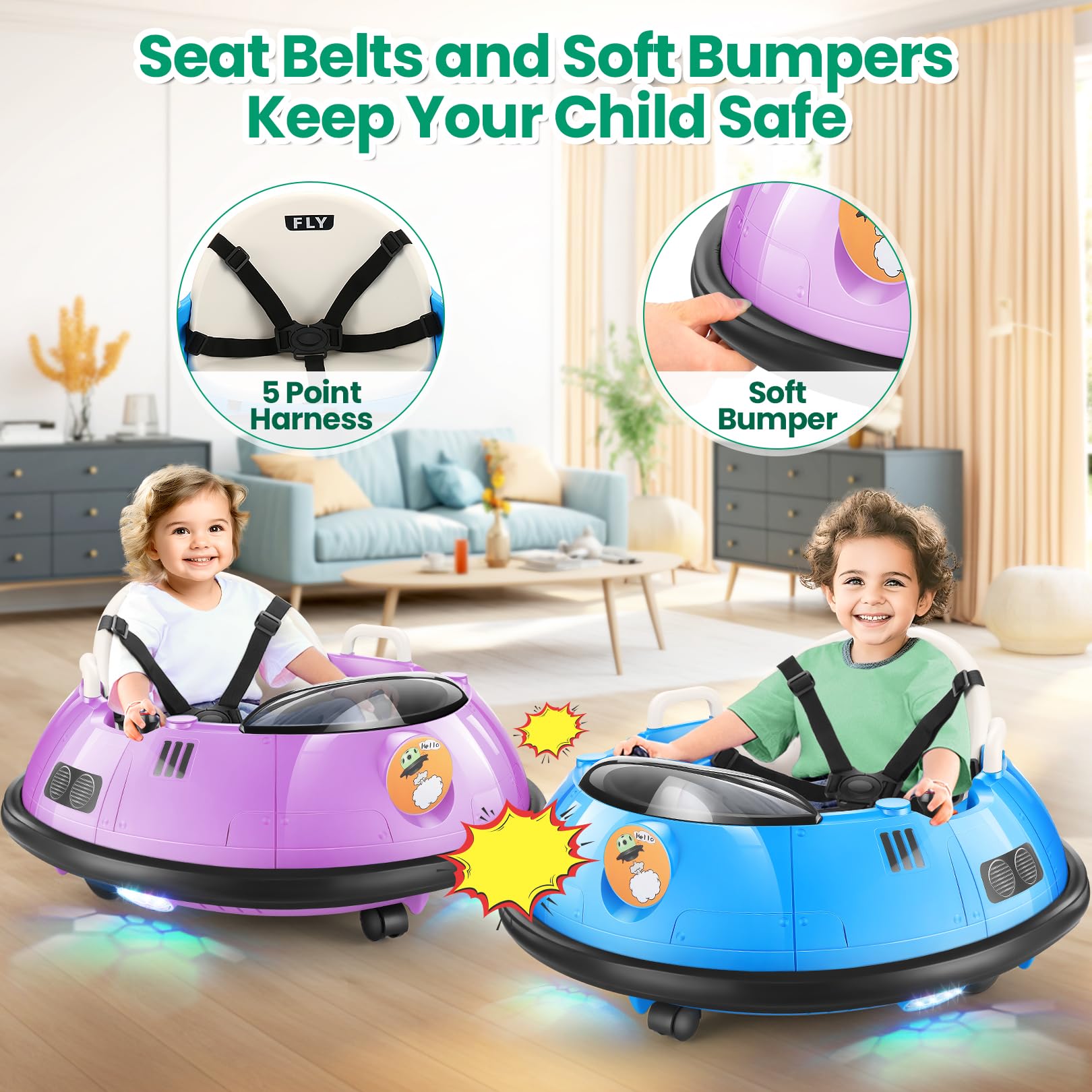Hikole Electric Bumper Car for Kids - Remote Control Ride-On Toy with Flashing LED Lights, 360° Spin & Safety Belt | Perfect Birthday Gift for Boys & Girls (Blue) | Indoor/Outdoor Play, Backyard Fun, Birthday Parties & Family Entertainment