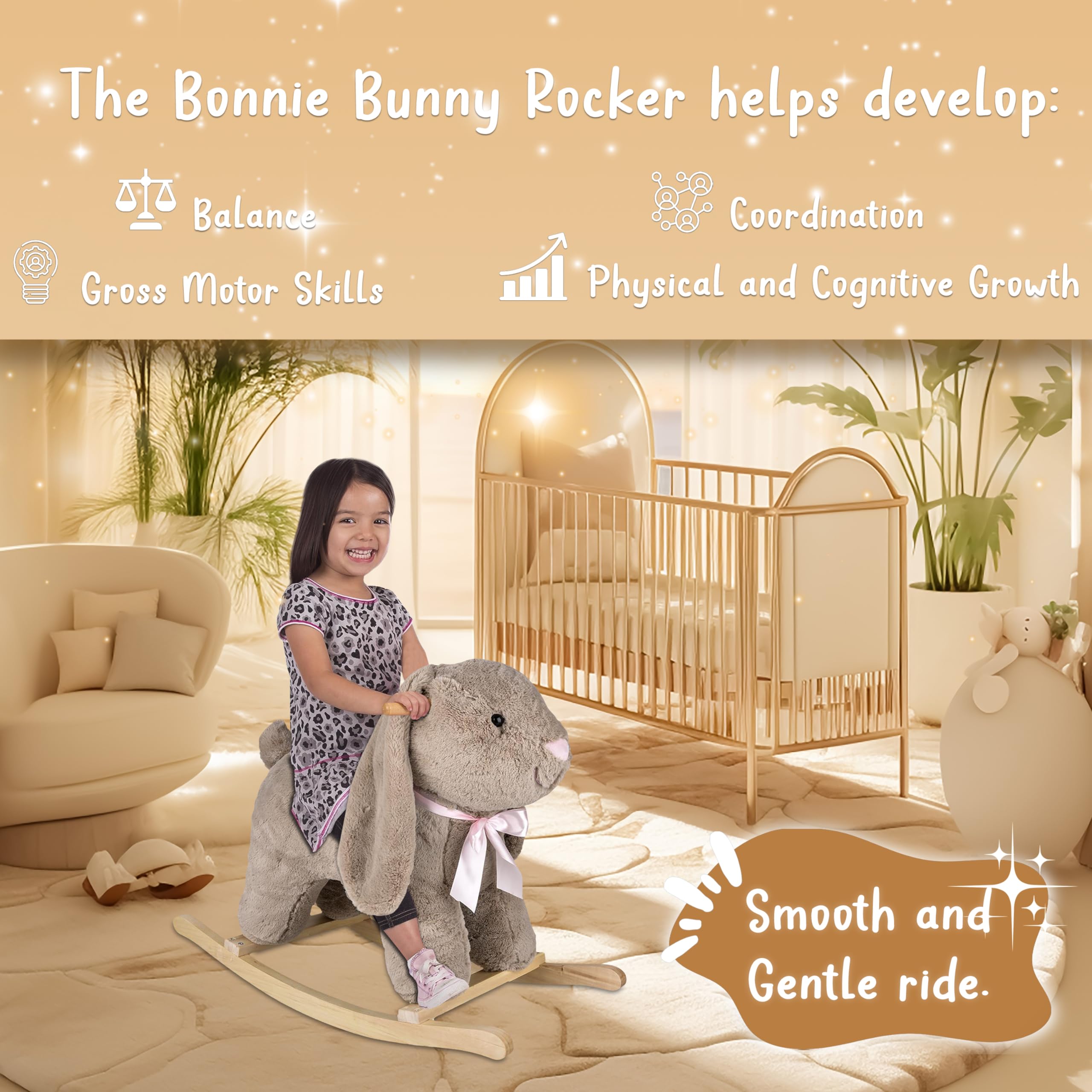 Bonnie Bunny Ride On Toy with Big Floppy Ears - Soft Stuffed Animal Rocker for Toddlers 18+ Months - Safe Rocking Toy for Kids (Forest & Twelfth) - Perfect for Playtime, Nursery Decor & Toddler Gifts