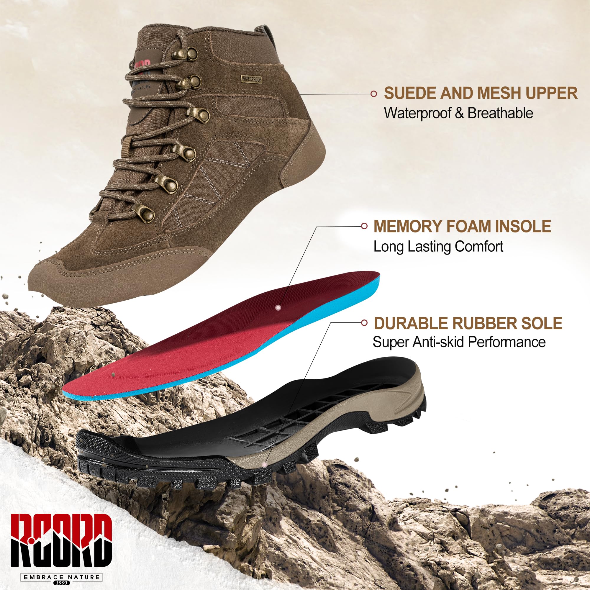 **R CORD Women's Waterproof Hiking Boots with Ankle Support – Breathable, Non-Slip & Durable Backpacking Boots for Outdoor Adventures, Trail Walking & Camping**