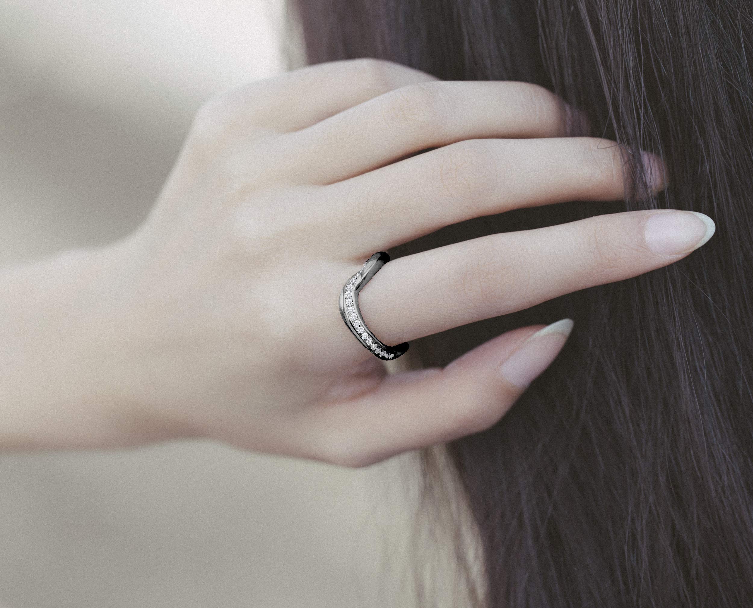 14K Gold Swirl Eternity Ring with Pave Diamonds - April Birthstone Wedding Band & Engagement Ring for Women | Unique Non-Traditional Minimalist Jewelry | Perfect for Anniversaries, Proposals & Special Occasions