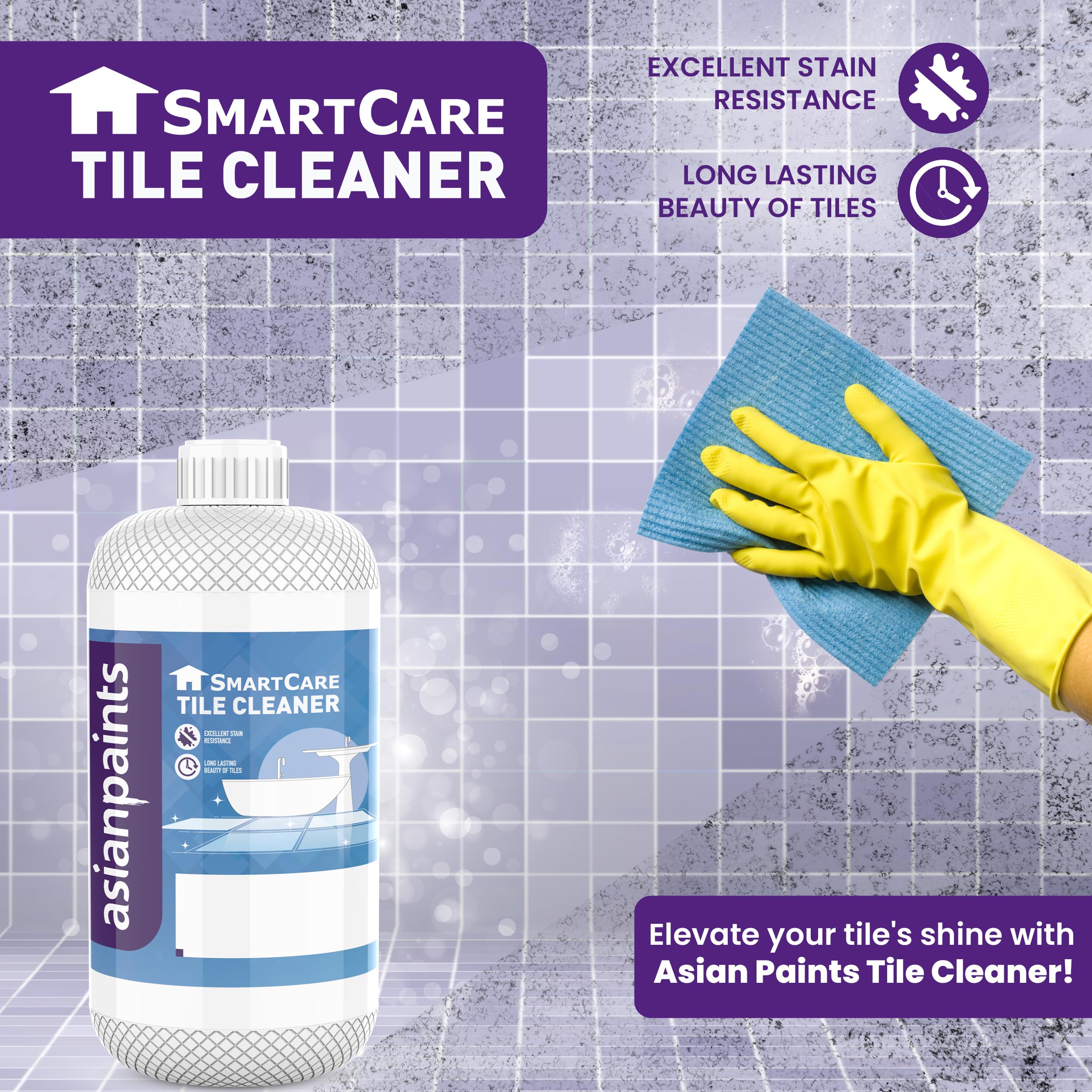 Asian Paints SmartCare Tile Cleaner 1 Litre - Ceramic & Tile Cleaner Liquid for Stain Removal - Bathroom & Kitchen Floor Surface Cleaner - Perfect for Shower Tiles, Backsplashes, and High-Traffic Areas
