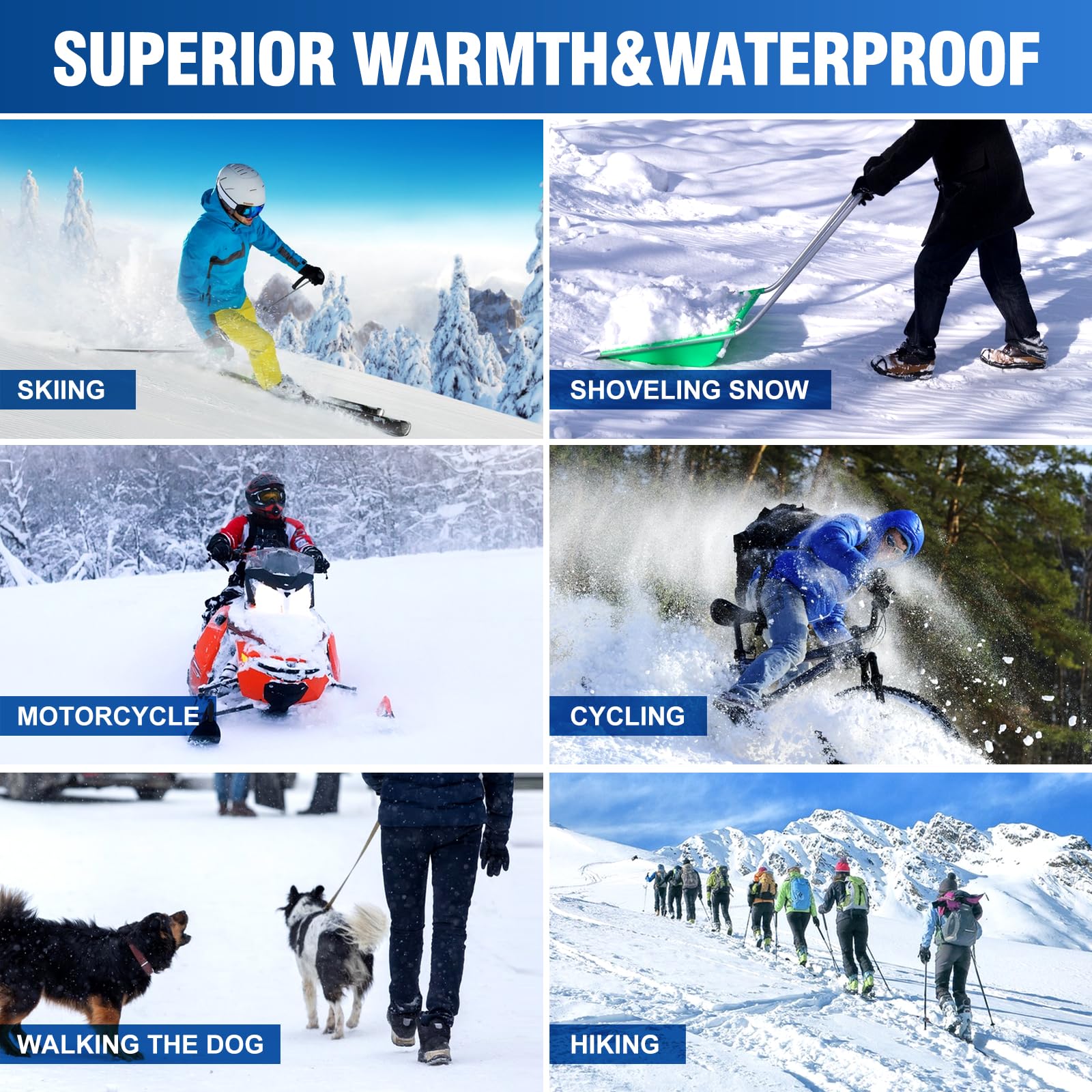 7.4V 6400mAh Electric Heated Gloves for Men & Women - 3 Heating Levels, Waterproof & Touchscreen Compatible - Ideal for Skiing, Snowboarding, Cycling, Motorcycle Riding & Outdoor Work in Cold Weather