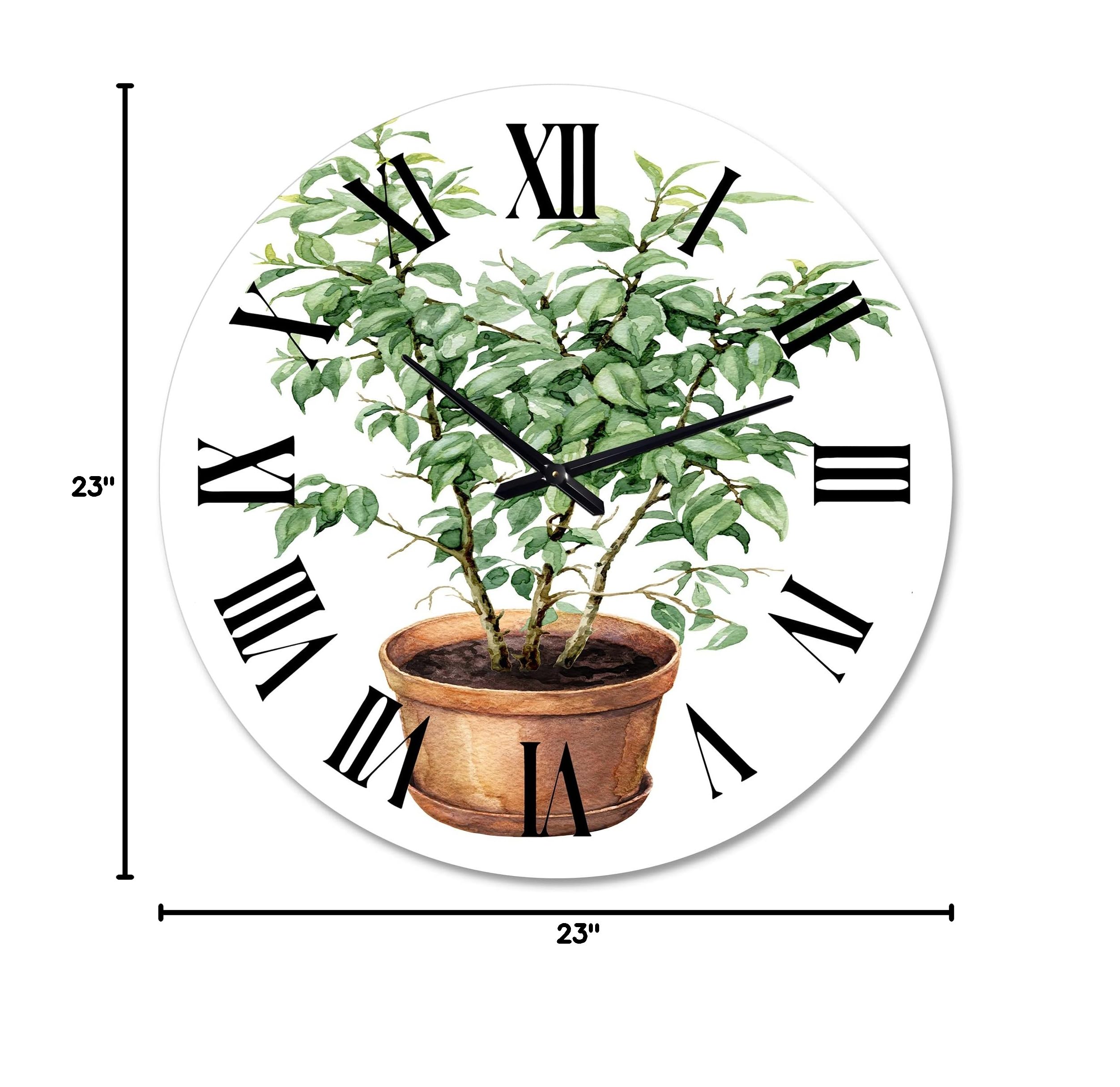 Large Floral & Botanical Wall Clock - Traditional 'Ficus Benjamina in Clay Flowerpot' Design for Home, Office & Living Room Decor | Perfect for Wall Decoration, Gift Idea & Interior Design