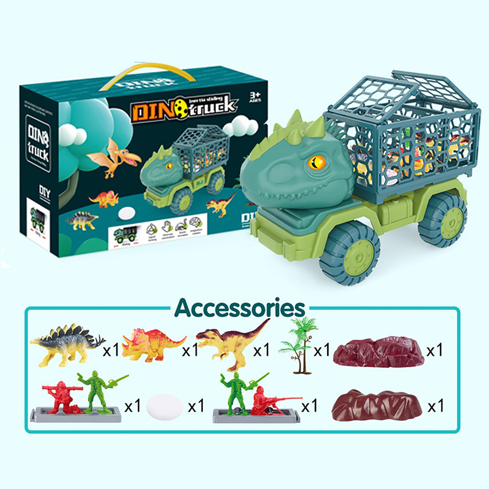 Dinosaur Transport Truck Toy Set - Educational STEM Learning Dinosaur Toys for Kids Ages 3-10 | T-Rex & Vehicle Playset | Birthday Gifts for Boys & Girls | Pretend Play, Classroom Learning & Travel Entertainment