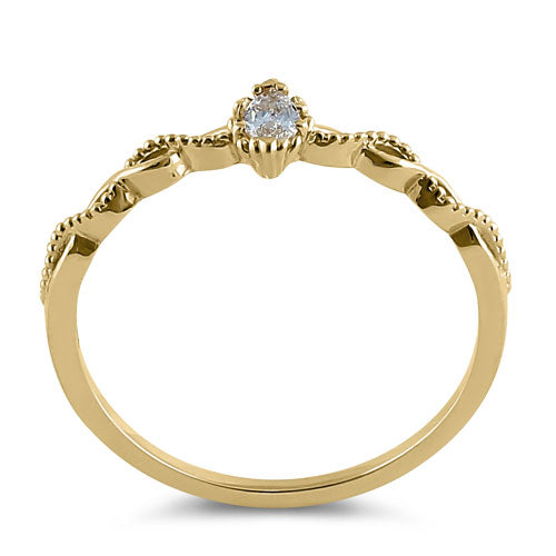 14K Solid Yellow Gold Marquise Cut Cubic Zirconia Ring for Women - Elegant CZ Engagement, Wedding, Anniversary Jewelry Gift