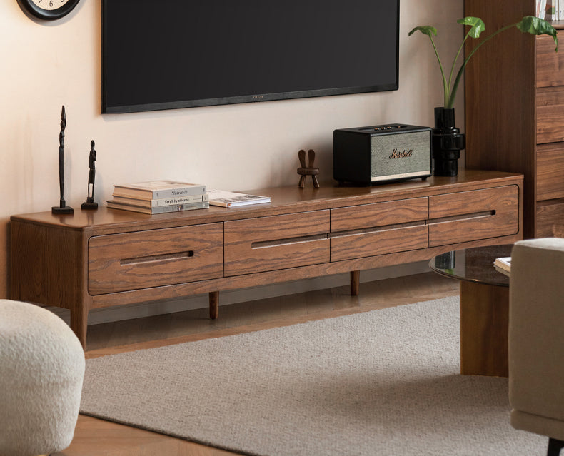 Solid Oak Wood TV Stand - Modern Entertainment Center with Storage Shelves for Living Room, Bedroom & Home Theater