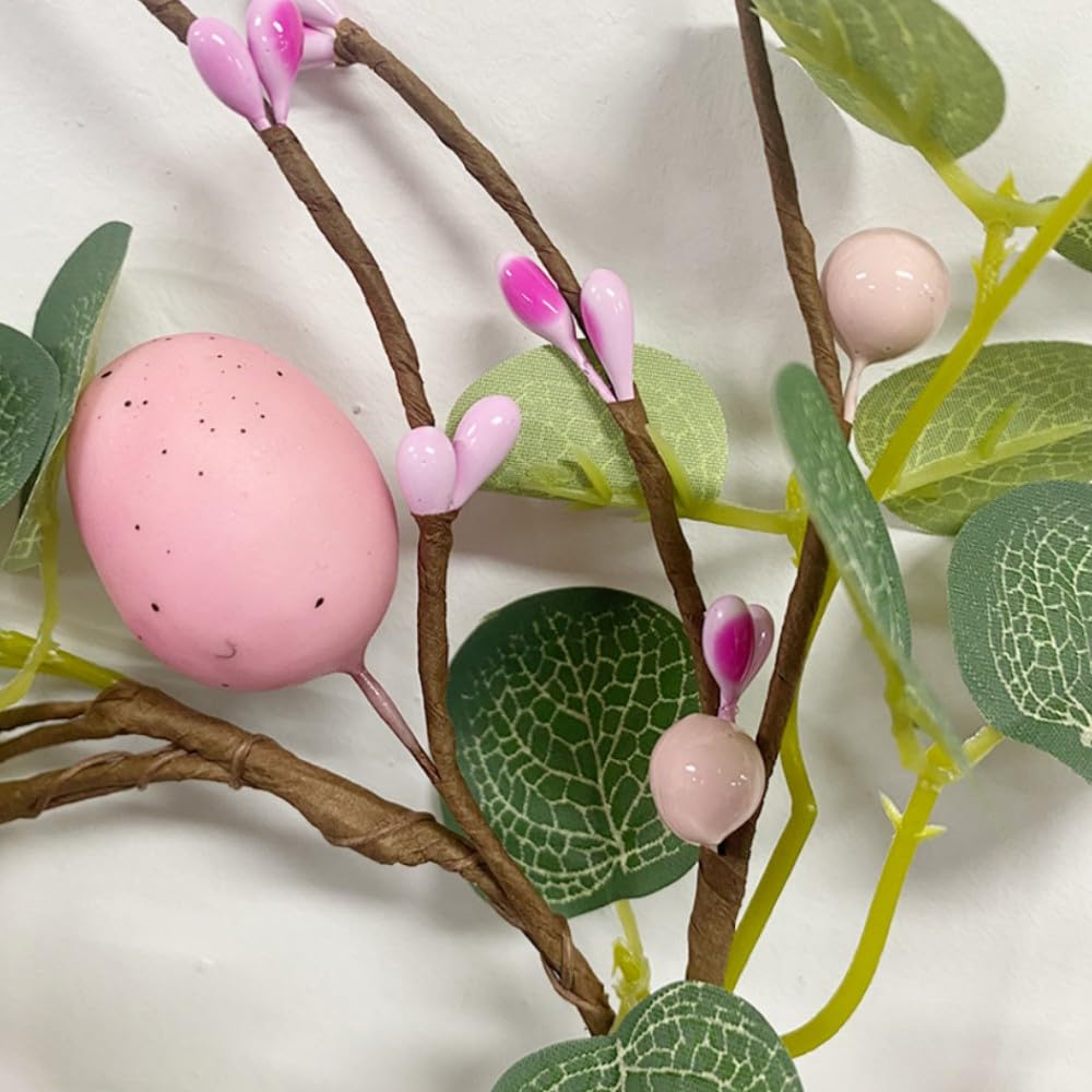 2 Pcs Easter Egg Candle Rings Wreaths - Spring Egg & Berry Decor, Artificial Eucalyptus Candle Holder, 7