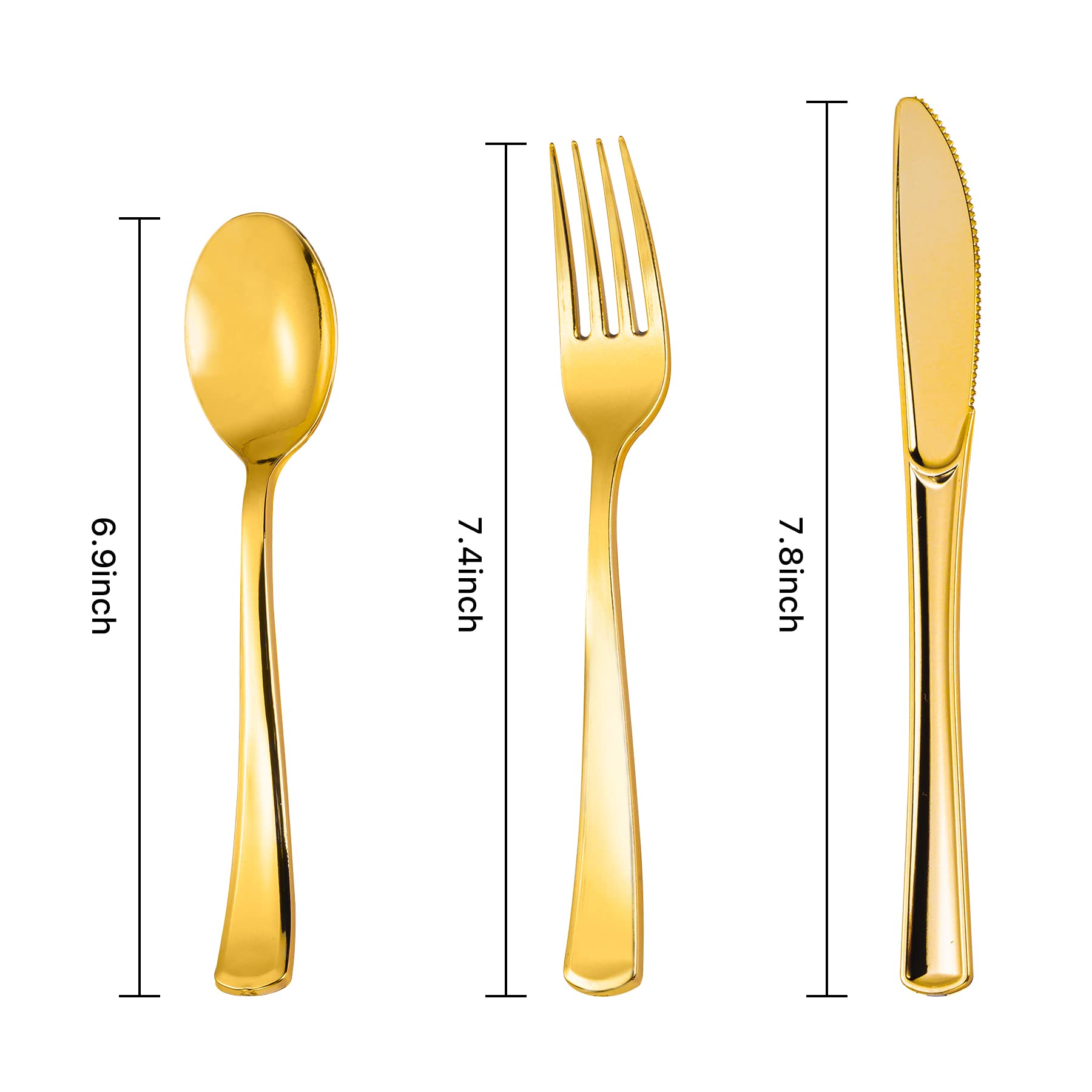 320-Piece Gold Plastic Silverware Set - Disposable Cutlery Includes 120 Forks, 100 Spoons & 100 Knives - Elegant Gold Utensils for Weddings, Parties, Events & Everyday Use - Perfect for Catering, Picnics, BBQs & Home Dining