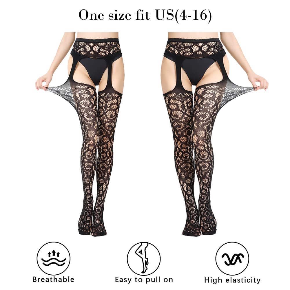 Sexy Women's Garter Belt with Fishnet Stockings - High Waisted Suspender Pantyhose for Lingerie, Boudoir & Special Occasions